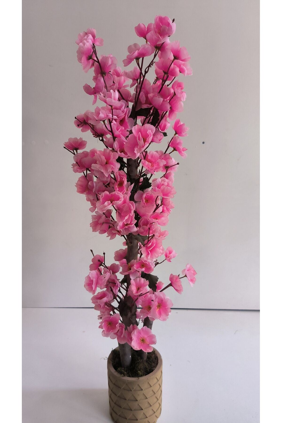 Rüzgar Yapay Çiçekçilik 90 cm Pembe Renk Beton Saksıda Sakura