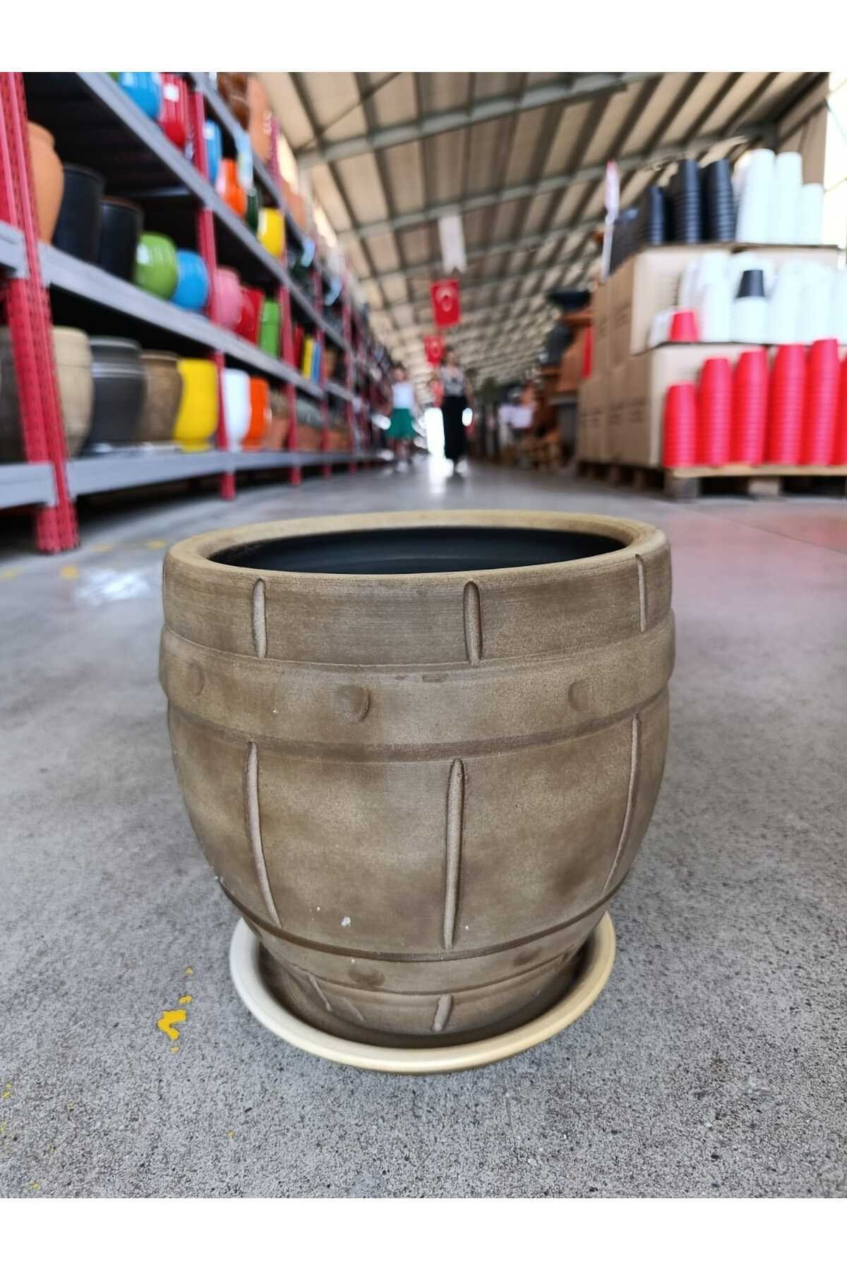Tabaklı 15 Litre Dekoratif Taş Saksı