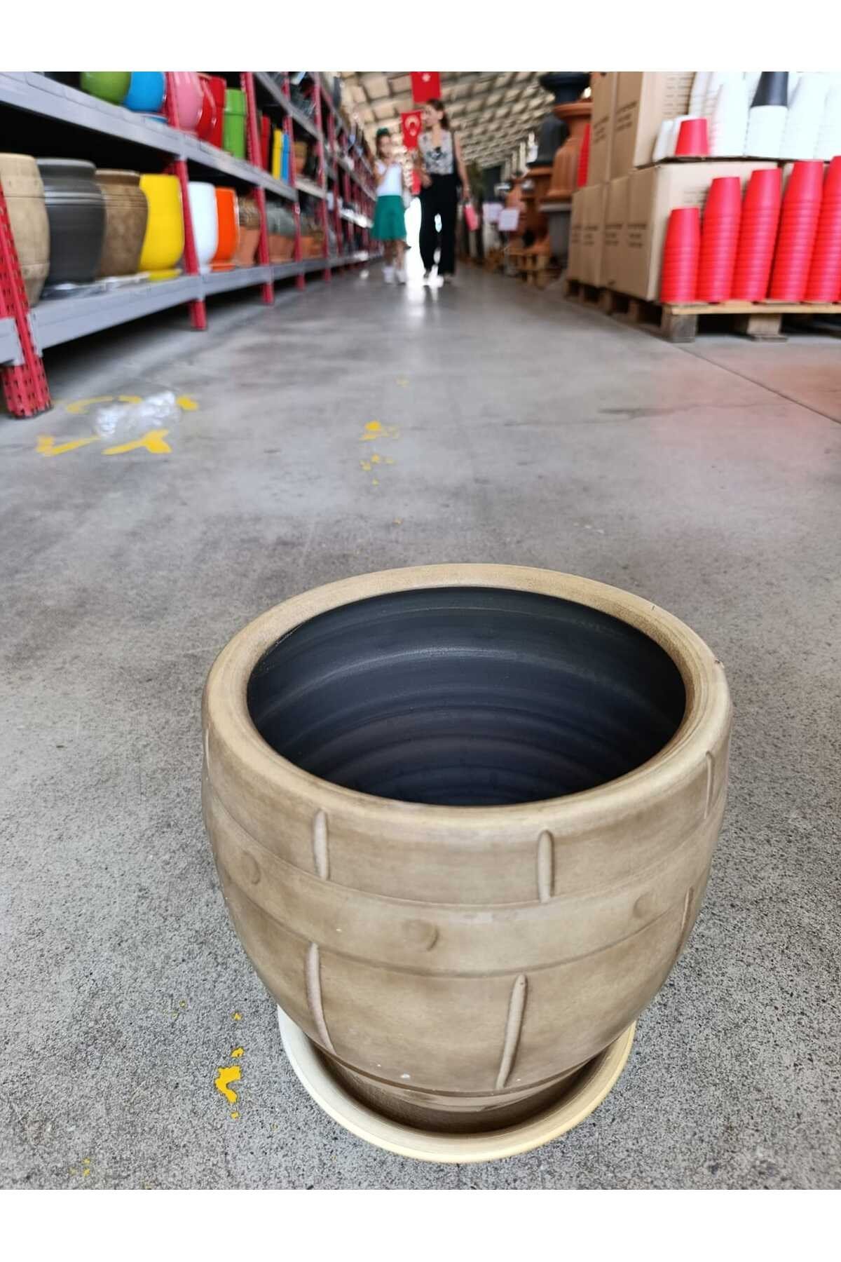 Tabaklı 15 Litre Dekoratif Taş Saksı