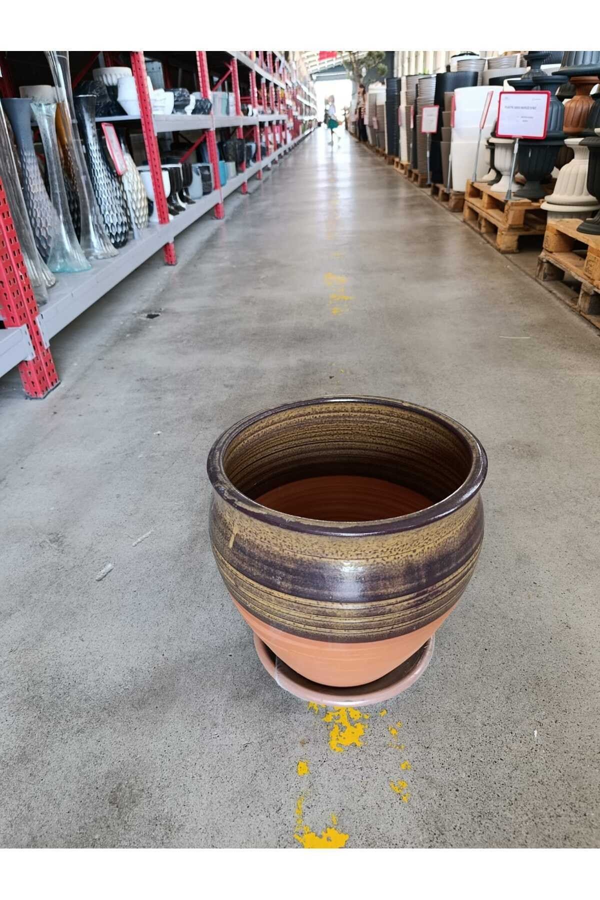 Tabaklı 50 Litre Dekoratif Taş Saksı