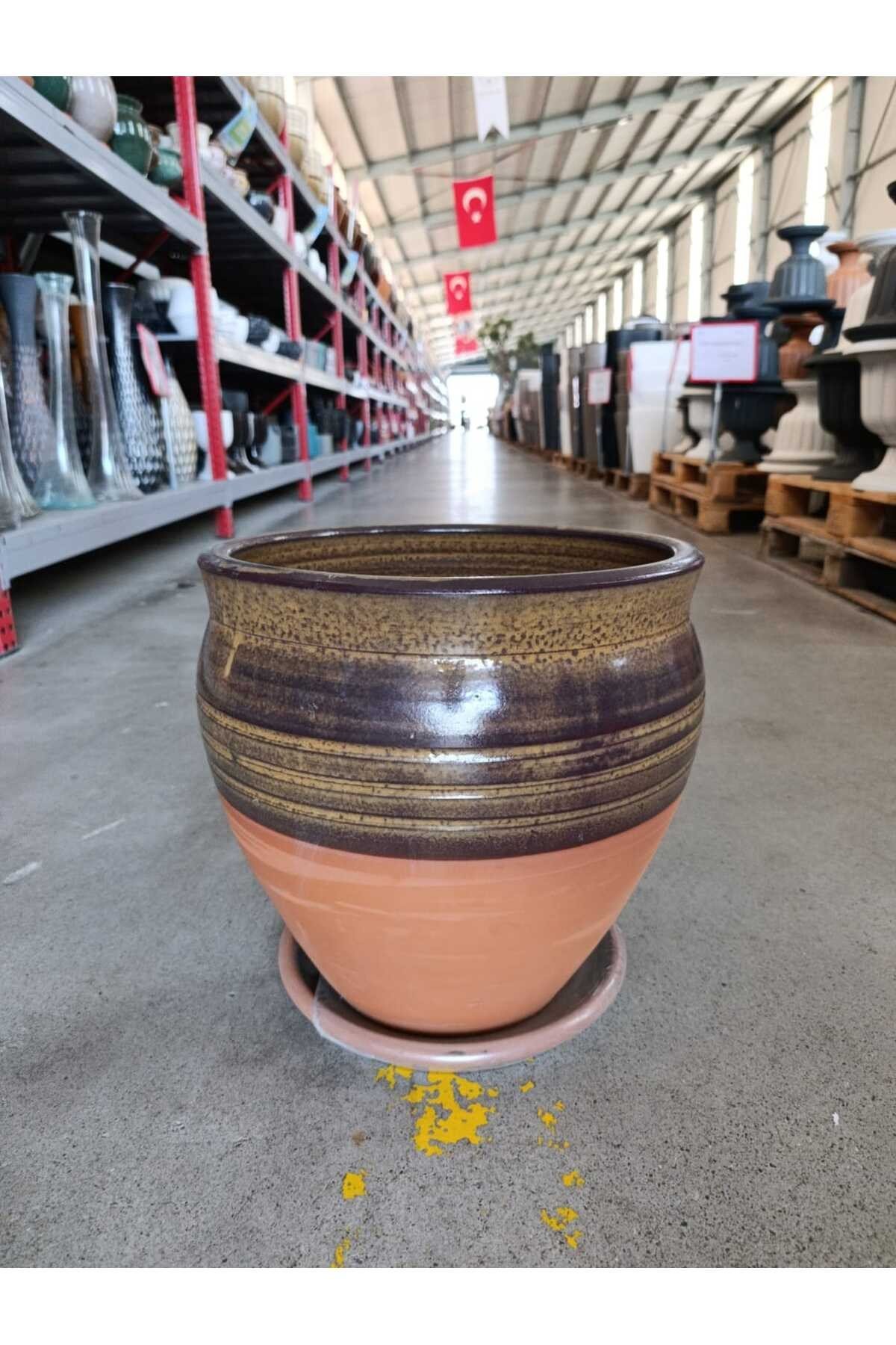 Tabaklı 50 Litre Dekoratif Taş Saksı