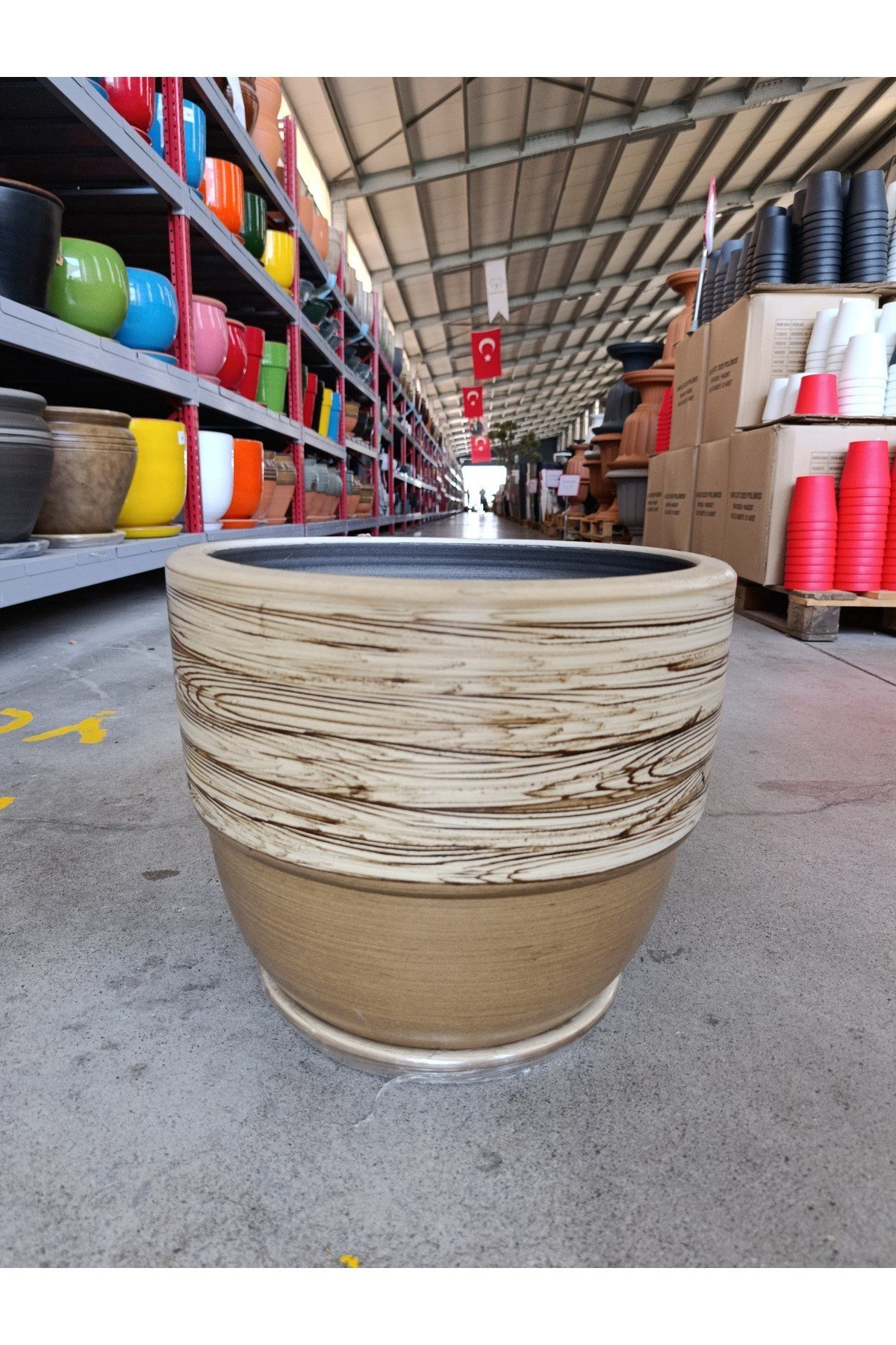 Tabaklı 60 Litre İki Renkli Taş Saksı