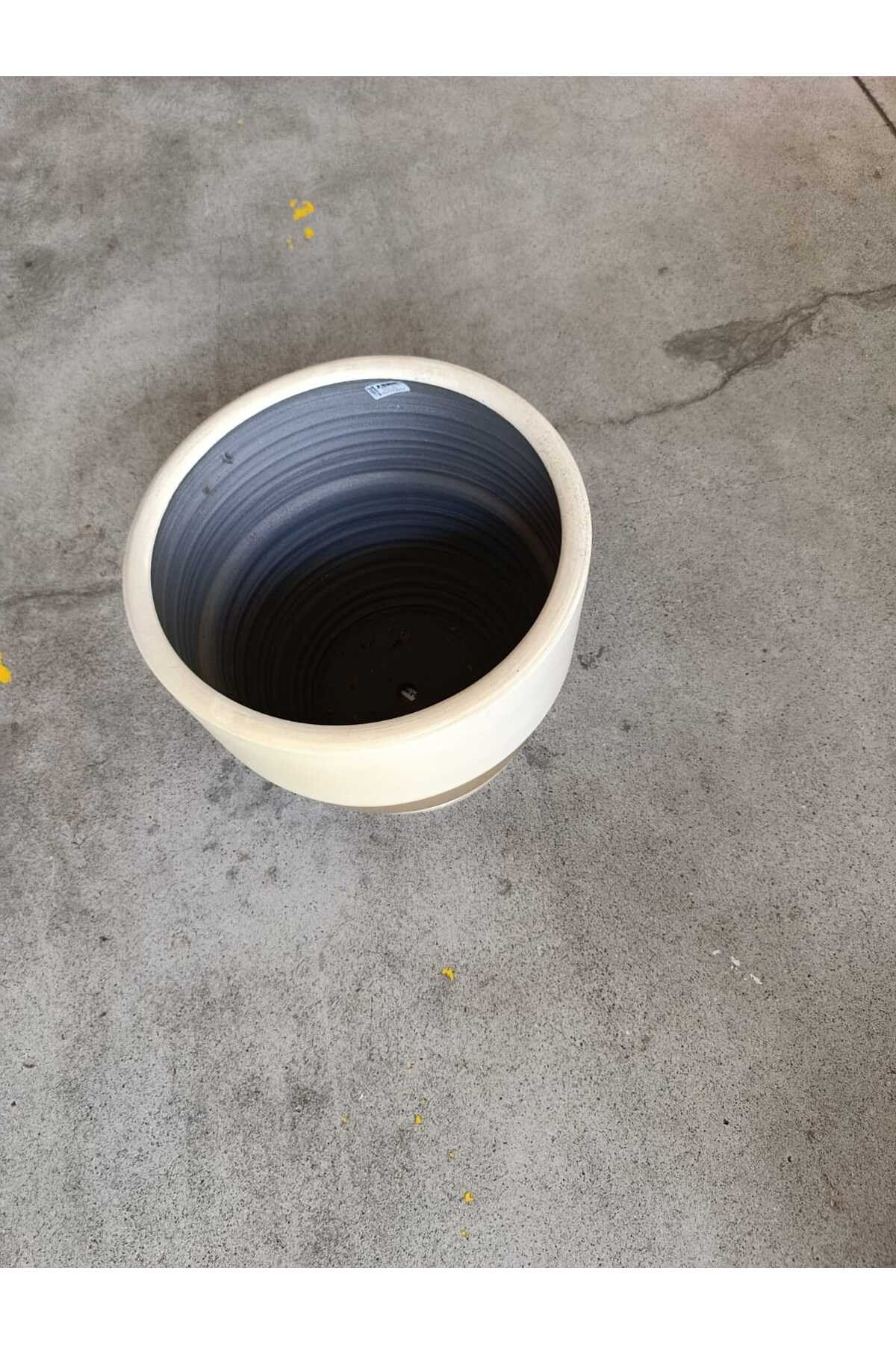 Tabaklı 60 Litre Kahve-Krem Taş Saksı