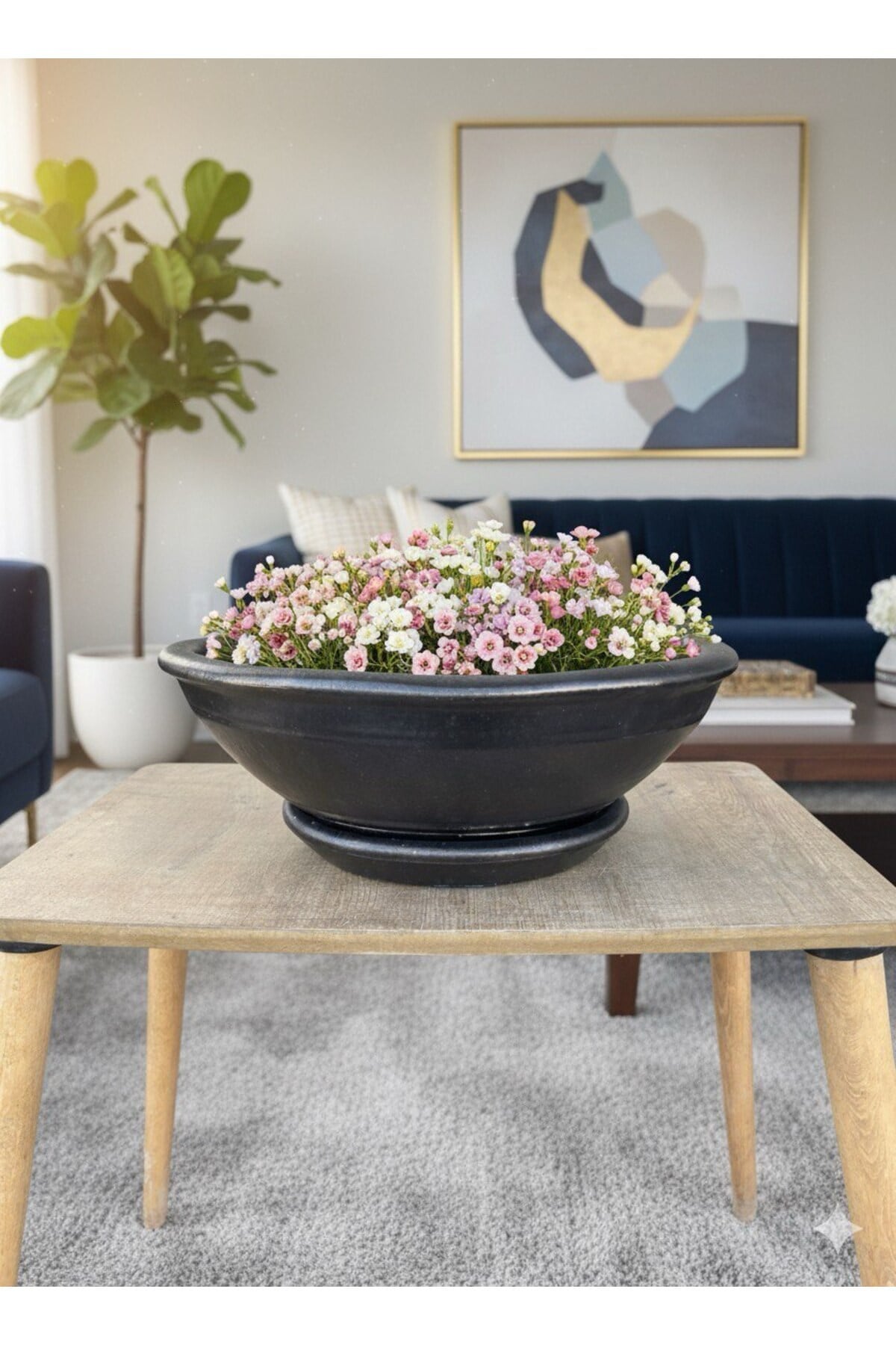 Vesta Collection Dev Aranjman Ve Çiçek Saksısı Metalik Bakır Su Tahliyeli ve Tabaklı Çiçeksiz 50*15