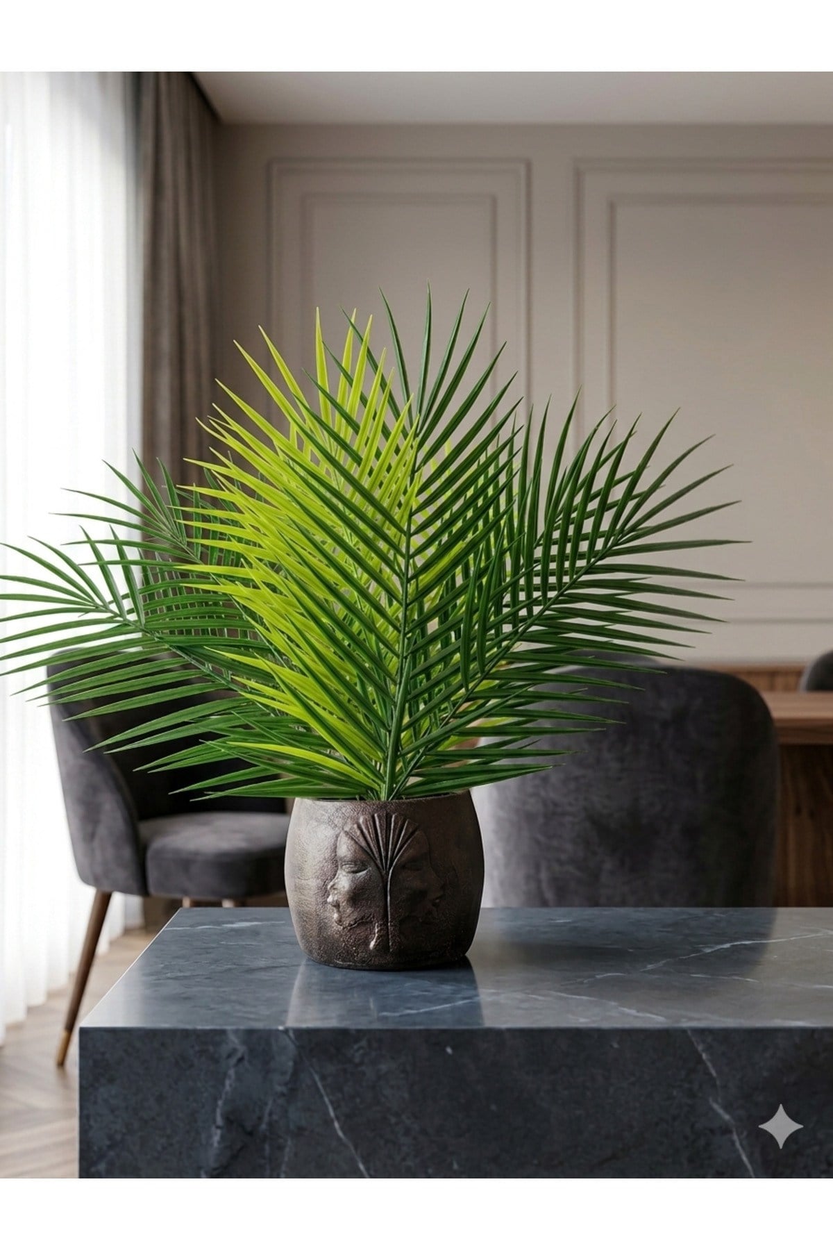 Yapay Areka Palmiyesi 45 cm Antik Bet Saksılı Lüks Salon Bitkisi Ev Ofis Yapay Çiçek