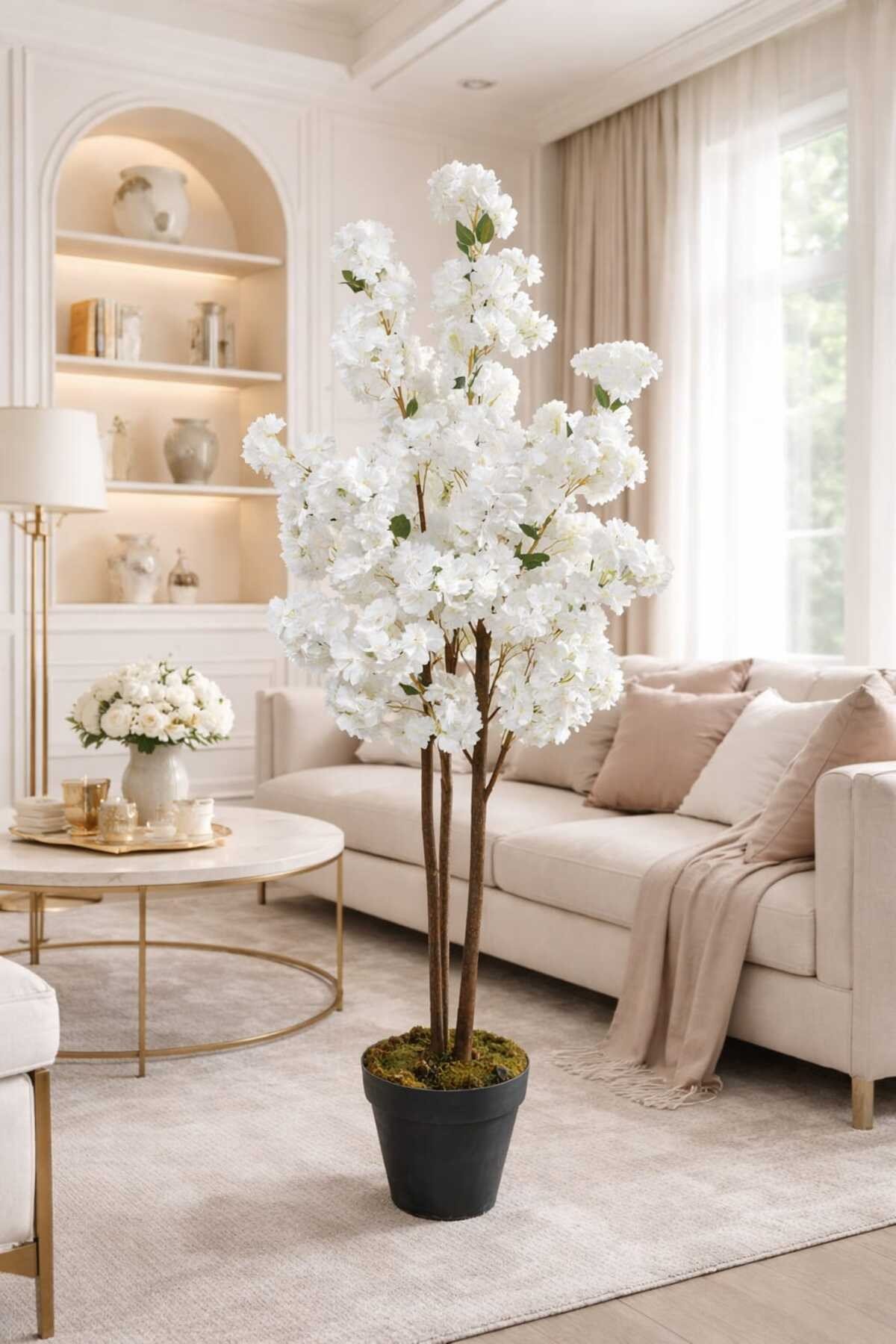 YAPAY LÜKS SAKURA 150 CM BOYUNDA 3 GÖVDELİ DEKORATİF EV VE OFİS AĞACI