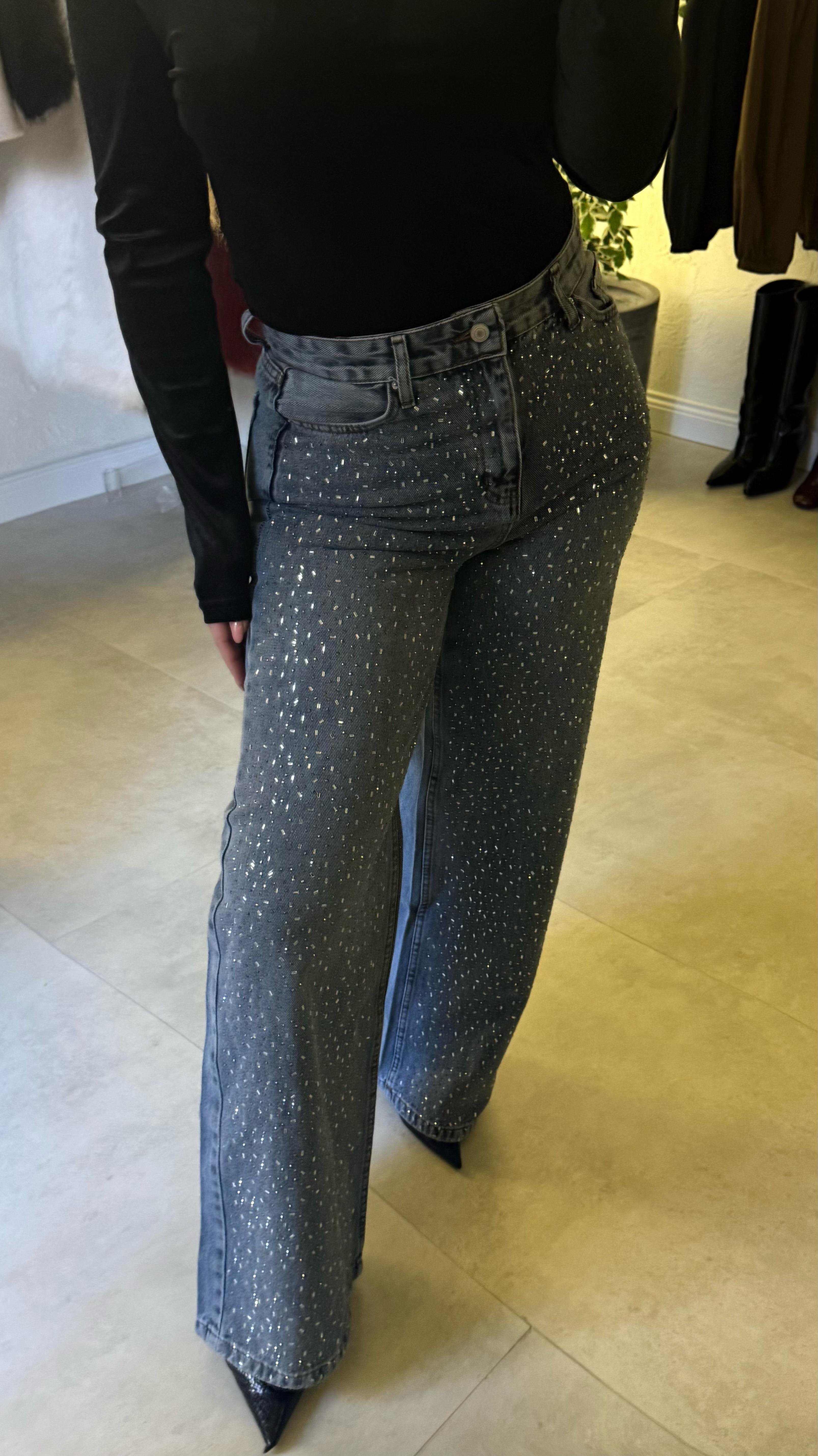 A.Mavi Taşlı Wide Leg Jean