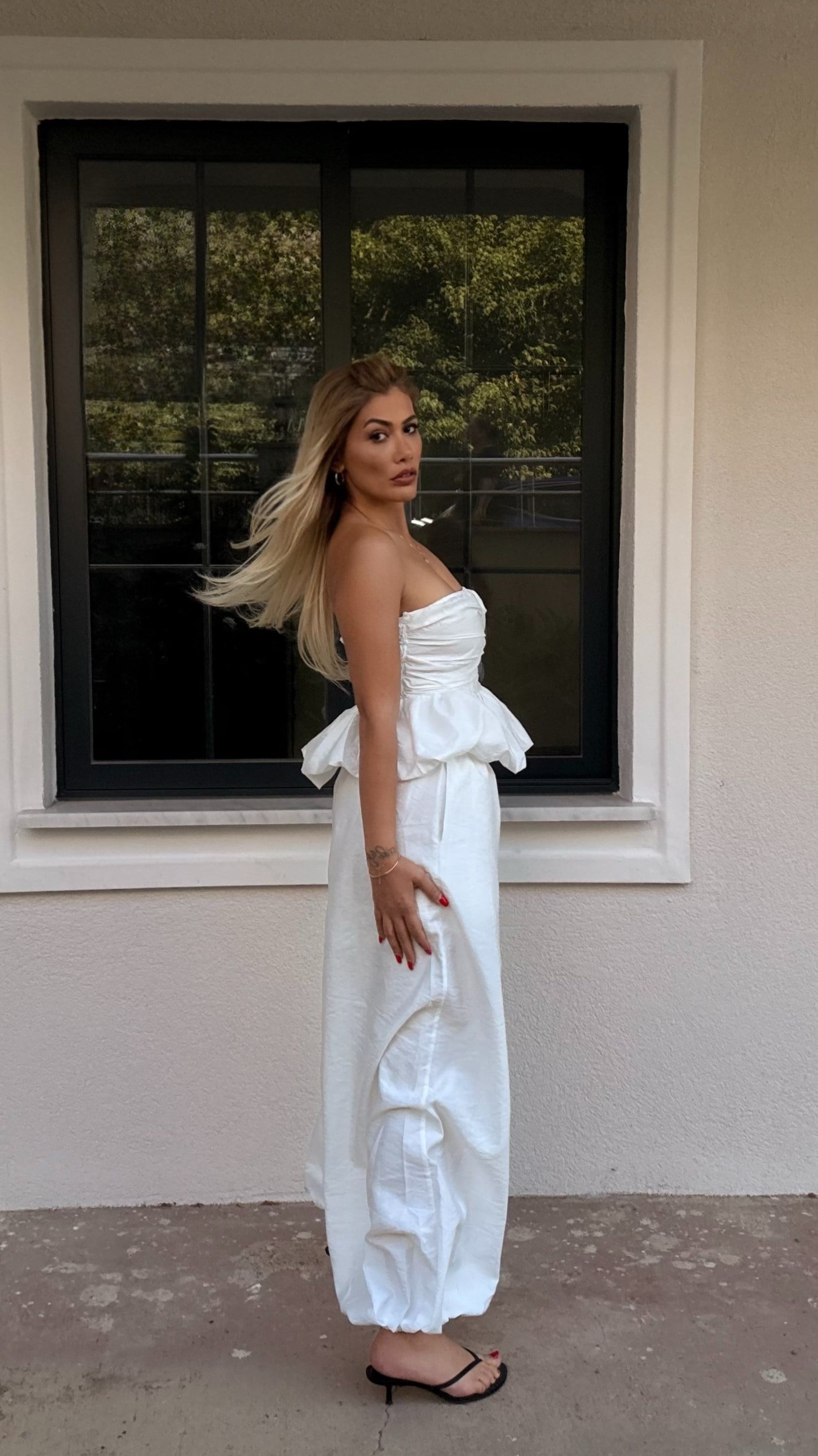 Beyaz Bustiyerli Şalvar Pantolon Takım