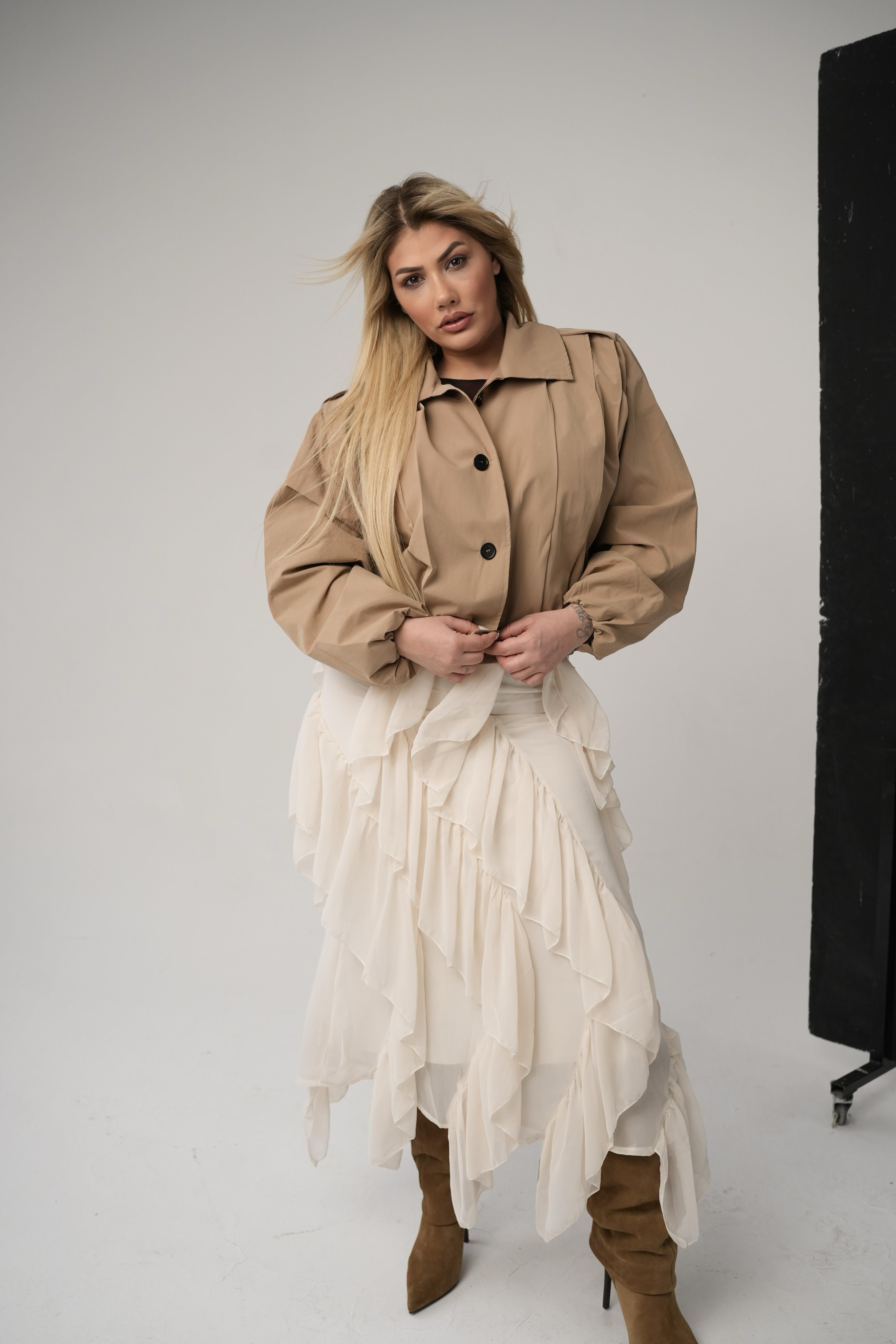 Camel Pileli Trenchkot