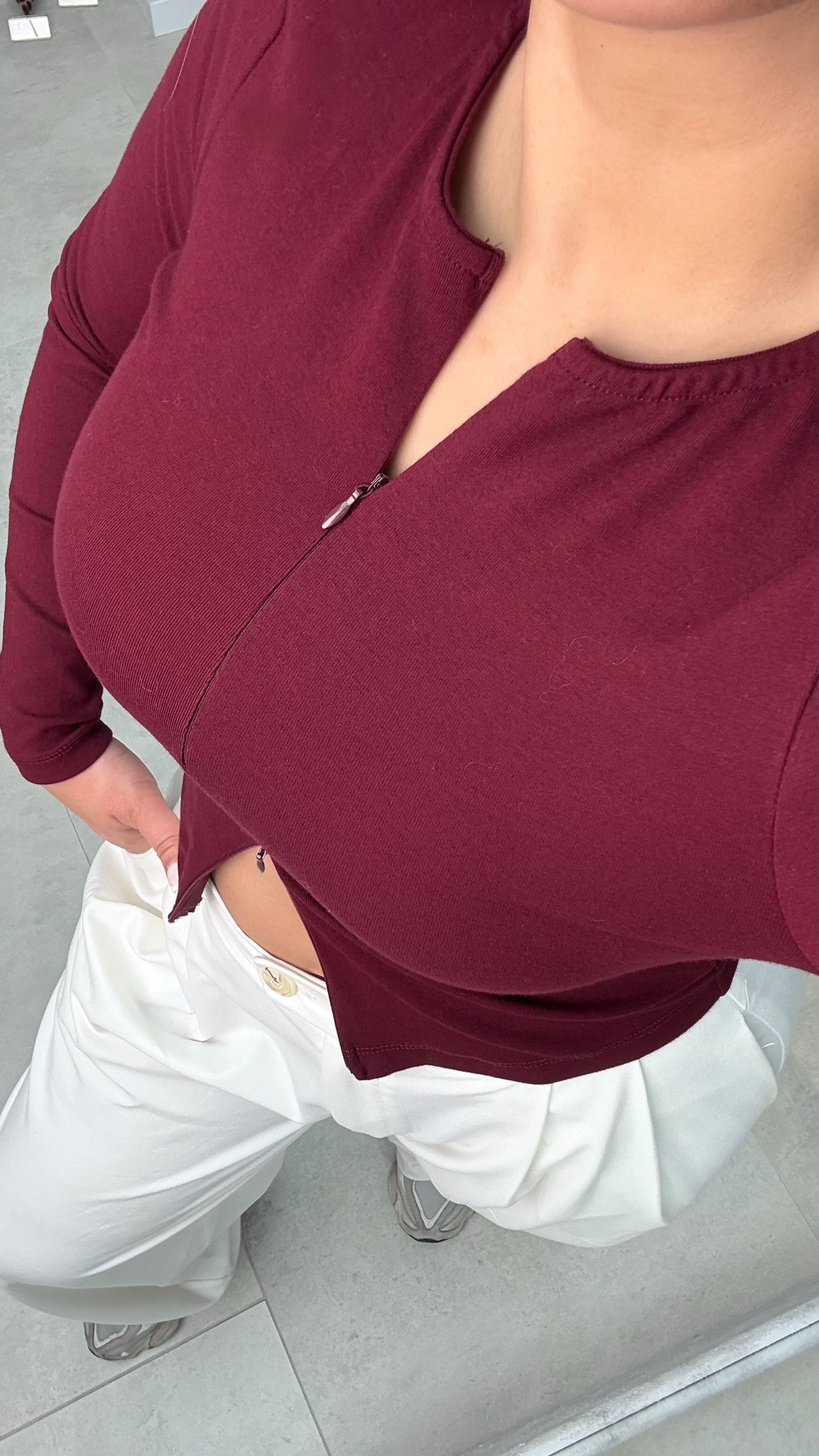 Çift Fermuarlı Bordo Bluz