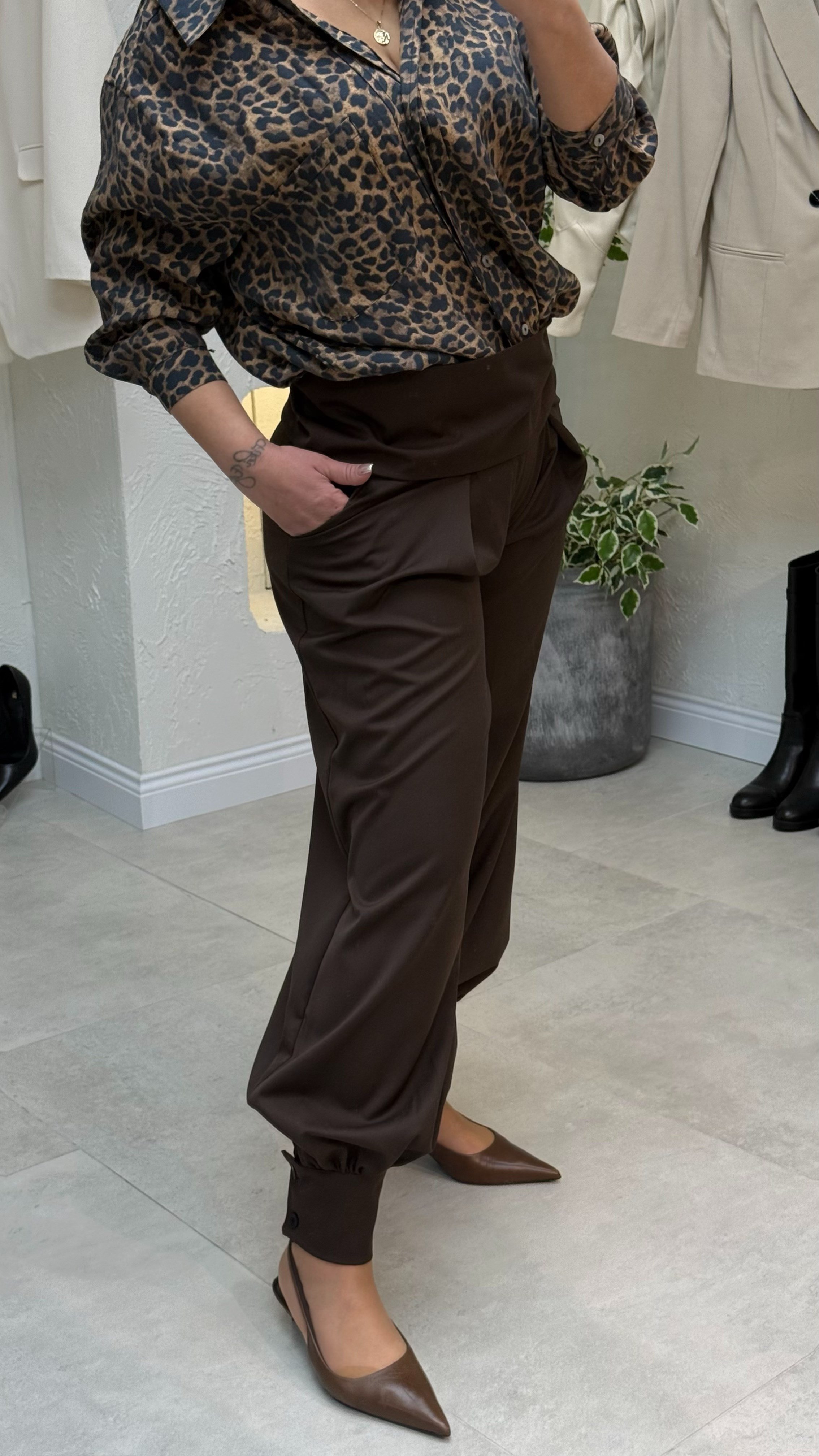 Kahve Şalvar Model Kuşaklı Pantolon