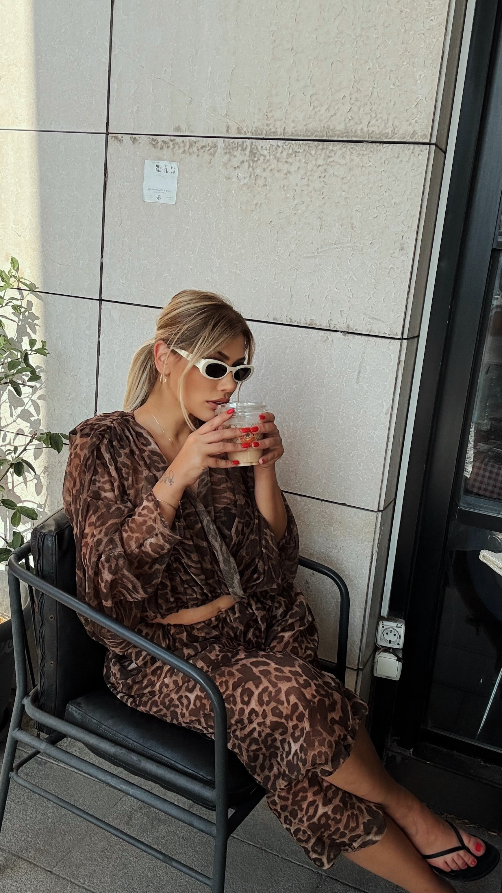 Leopar Tül Bluz Pantolon Takım