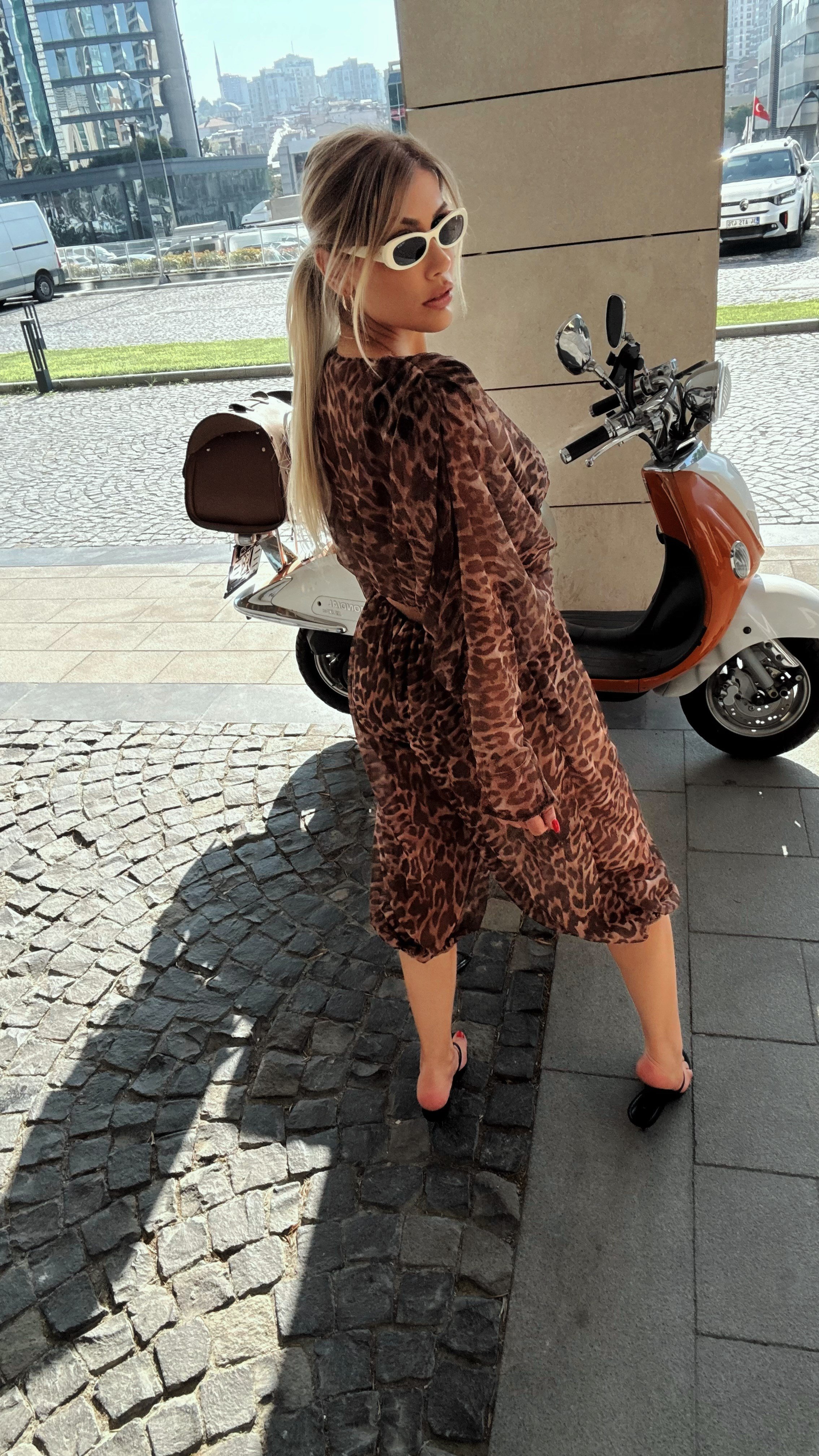 Leopar Tül Bluz Pantolon Takım