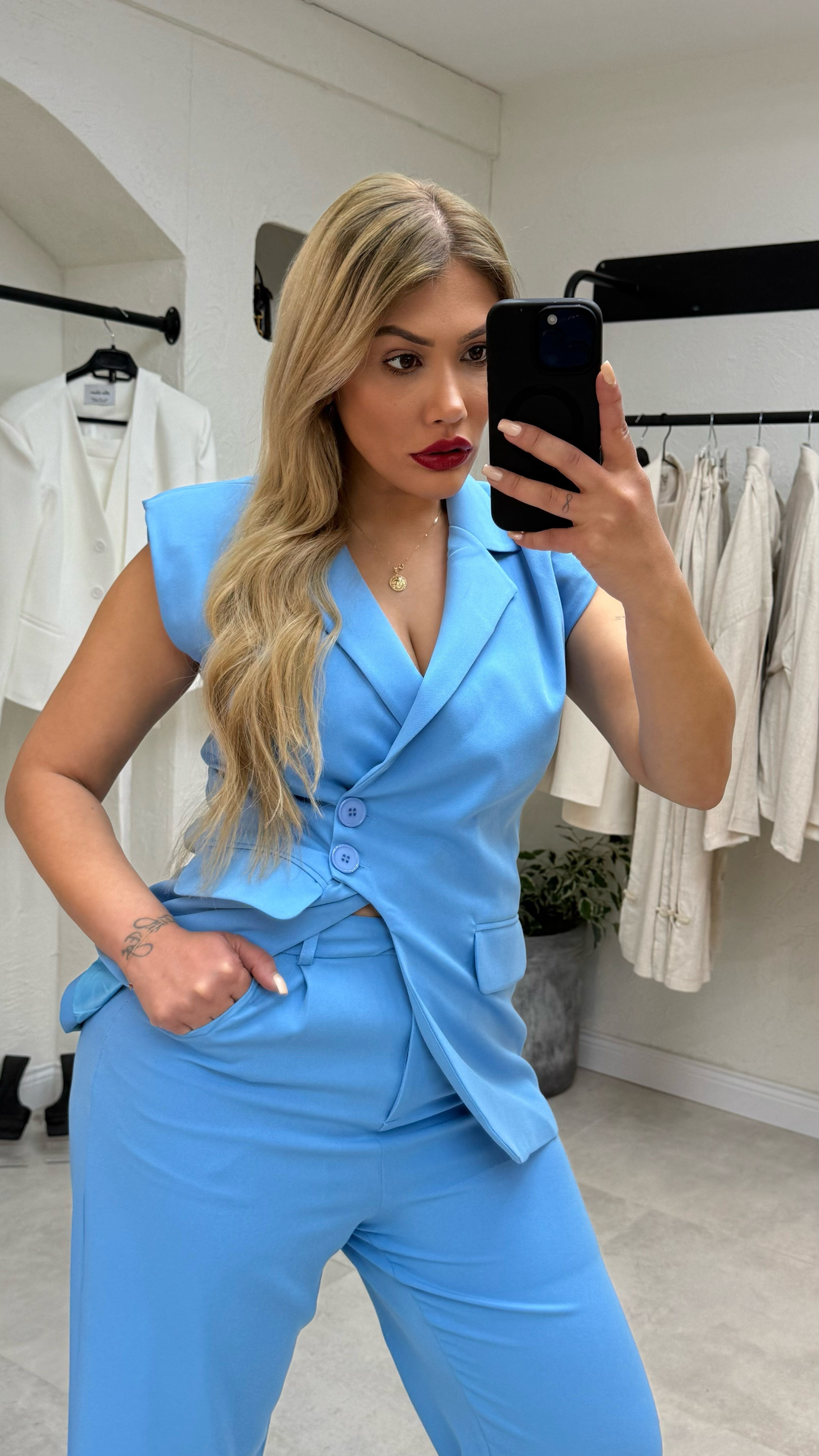 Mavi Yelek Pantolon Takım