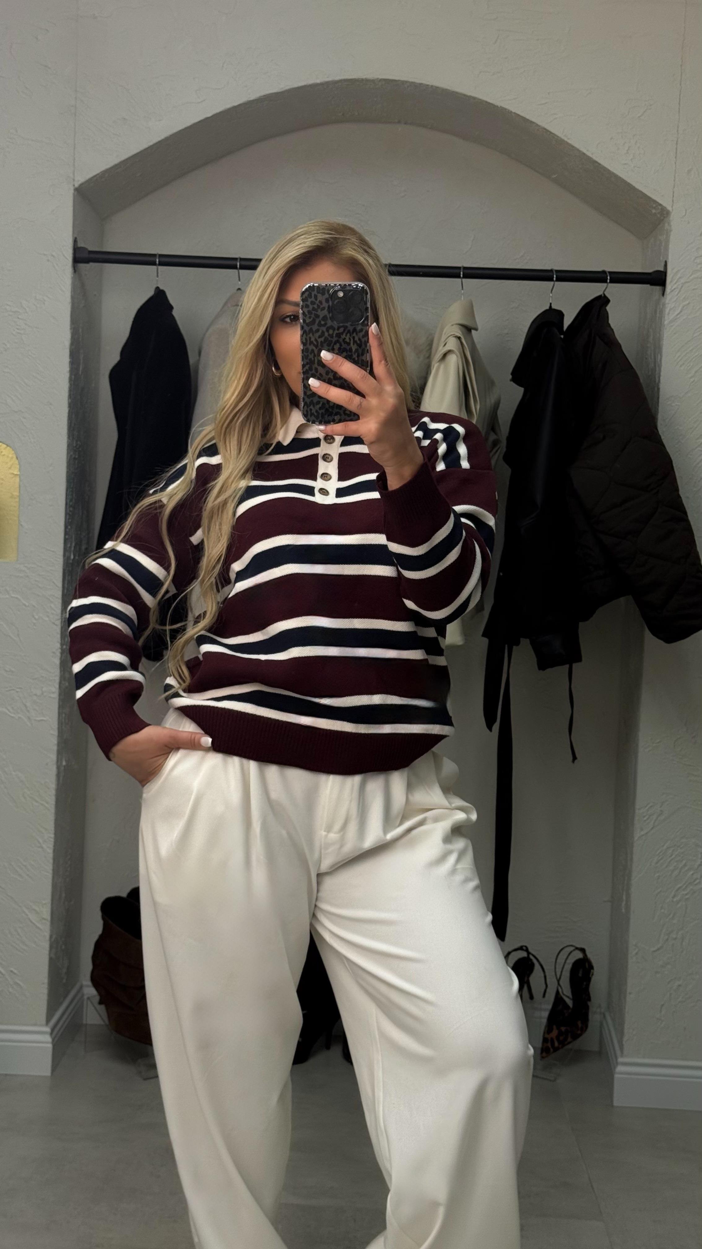 Polo Yaka Krem Bordo  Kazak