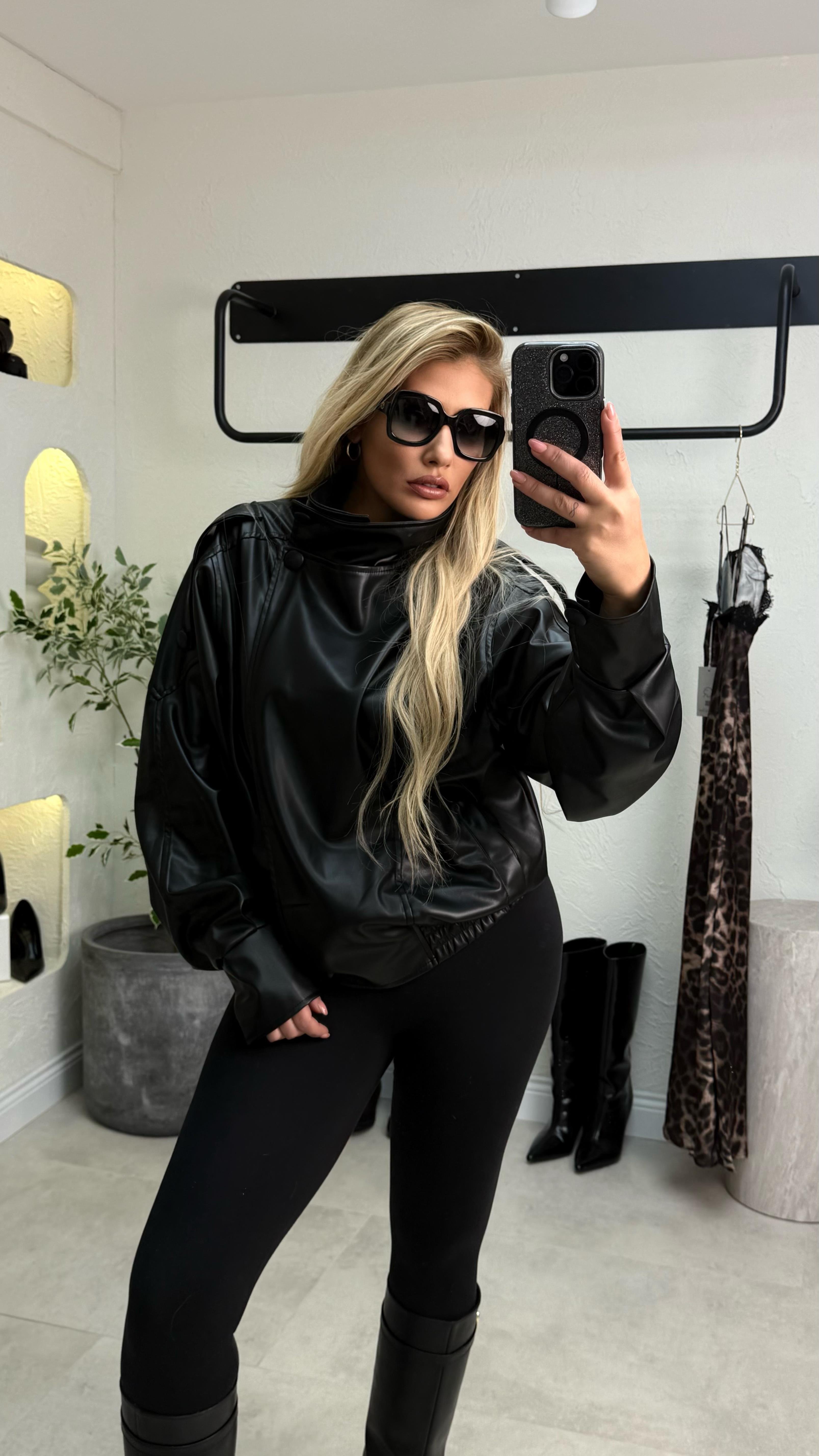 Siyah Oversize Deri Ceket