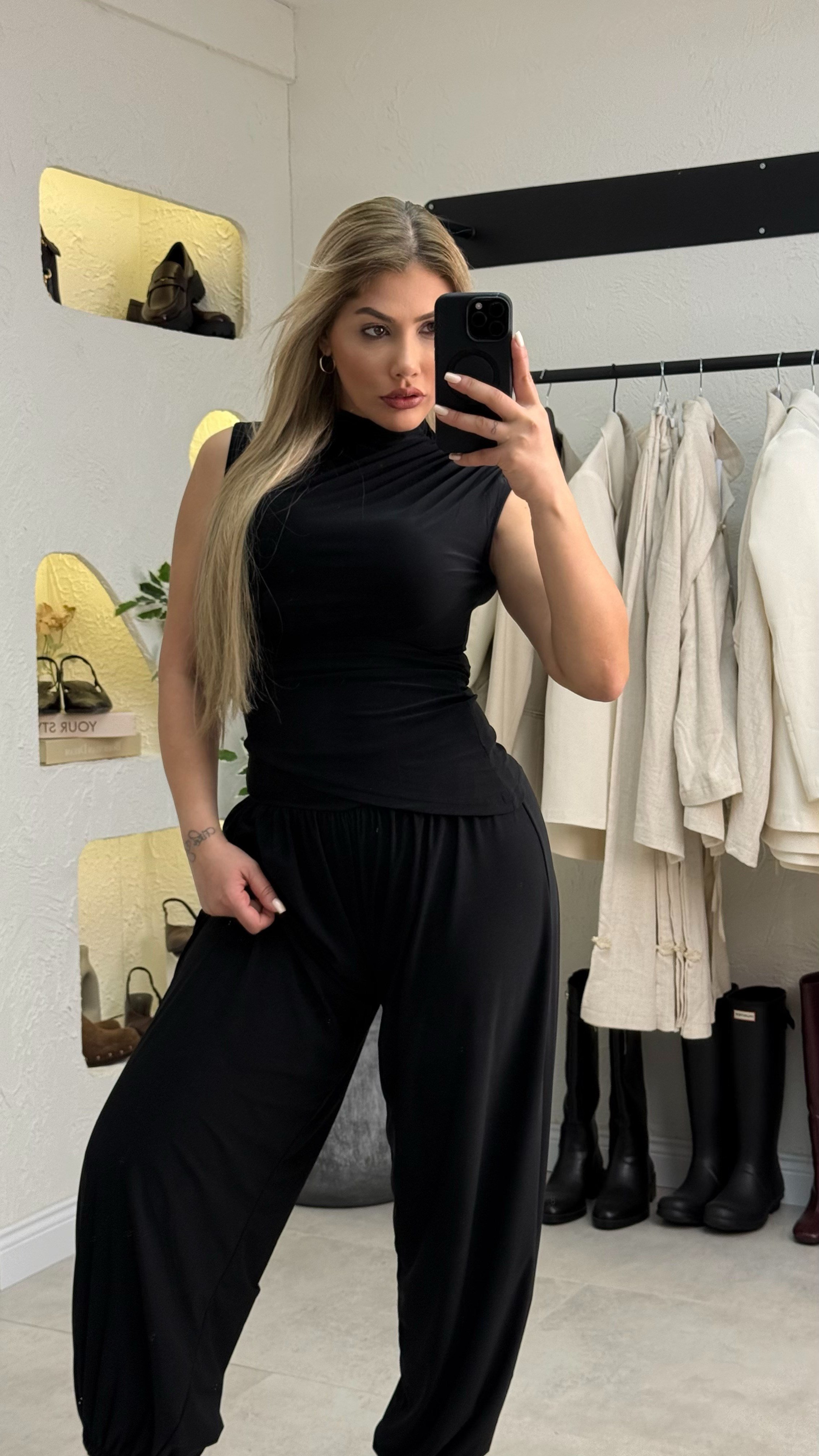 Siyah Şalvar Pantolon Bluz Takım
