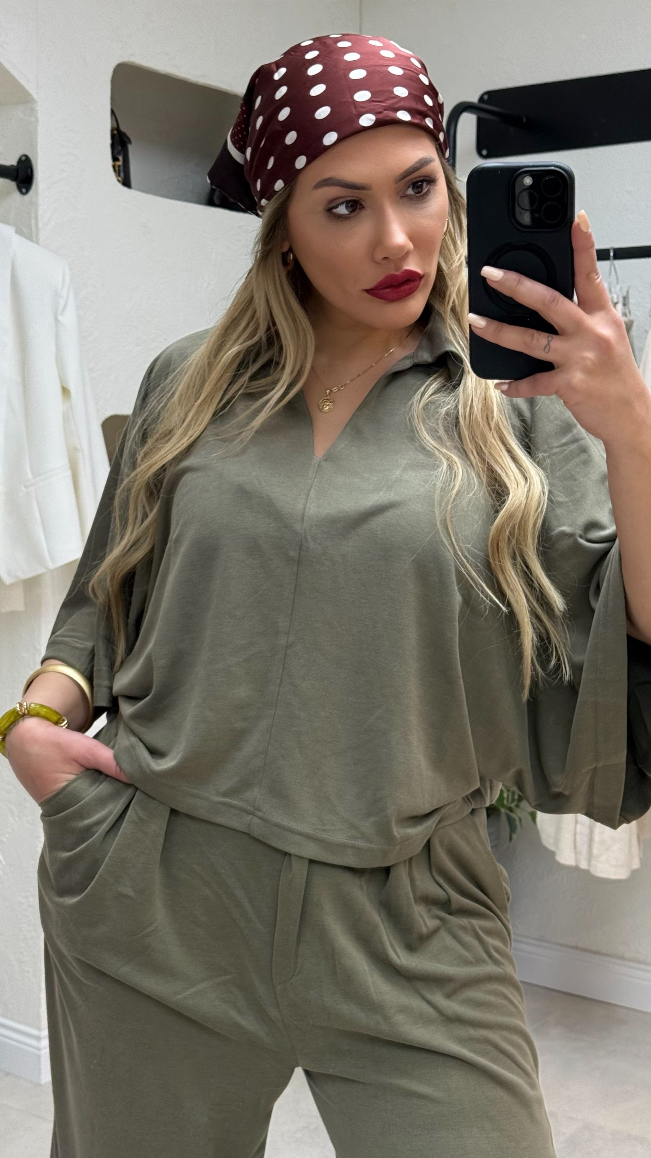 Yeşil Polo Yaka Bluz Pantolon Takım