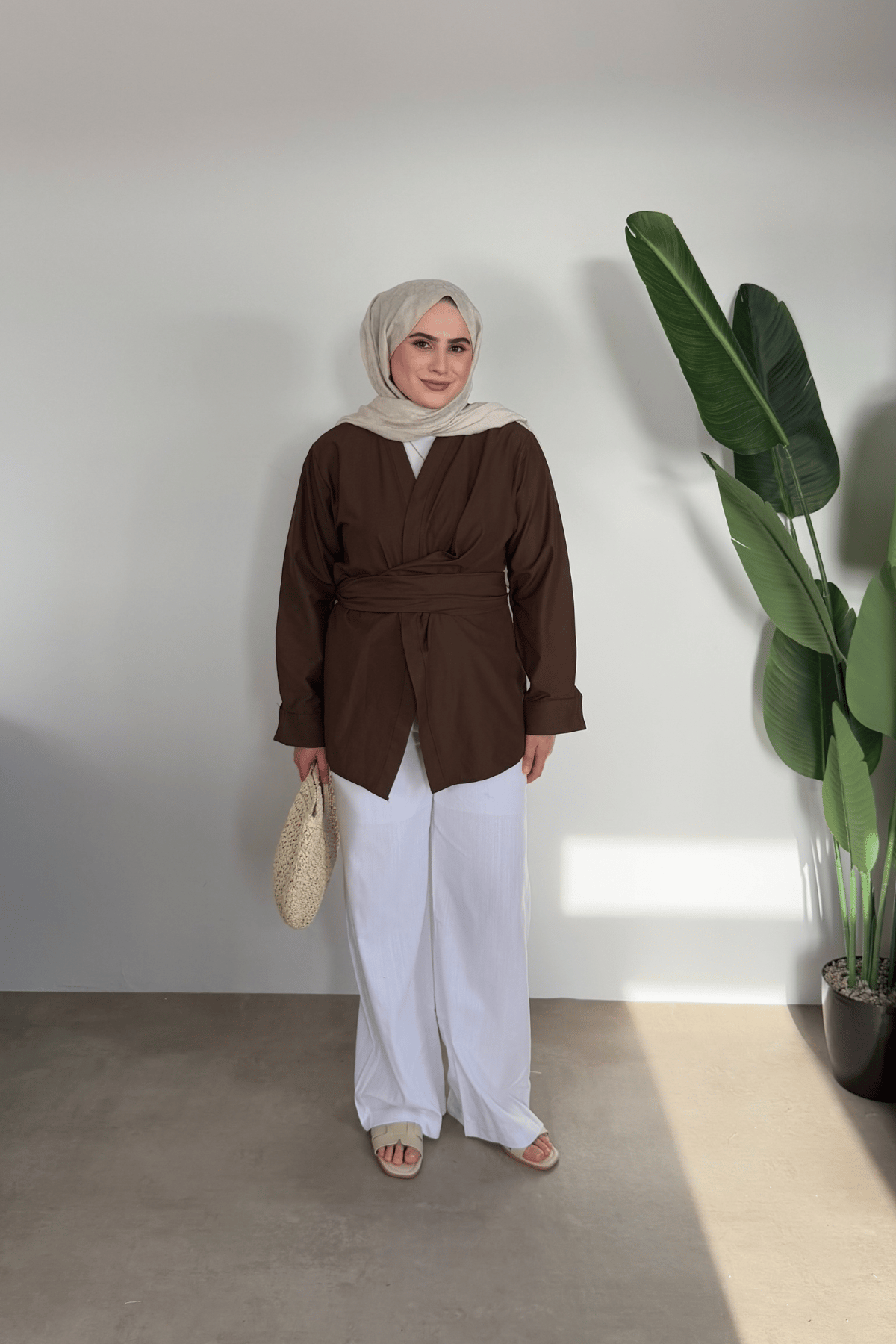 Bloom Bağlamalı Kimono Gömlek | Kahve