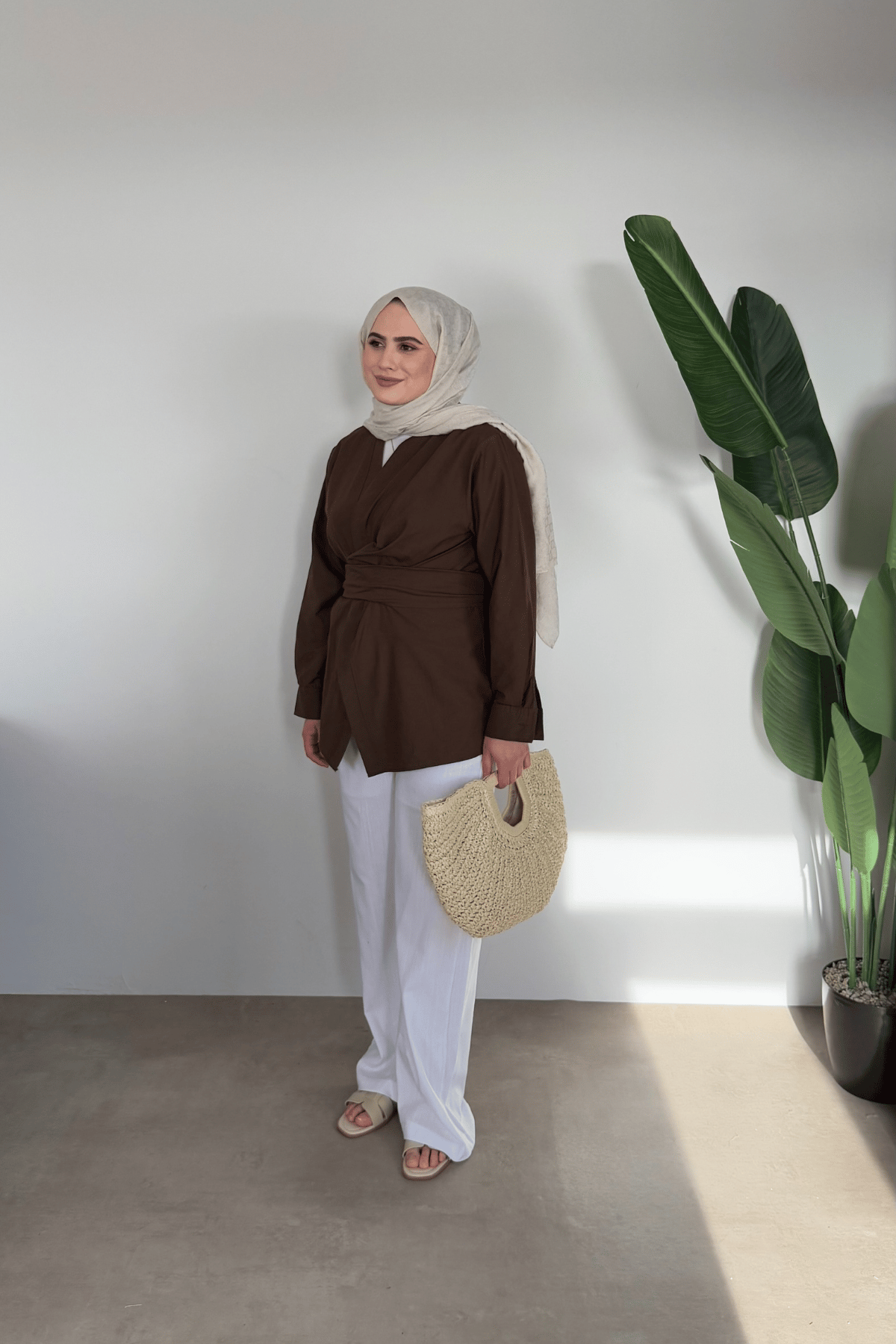 Bloom Bağlamalı Kimono Gömlek | Kahve