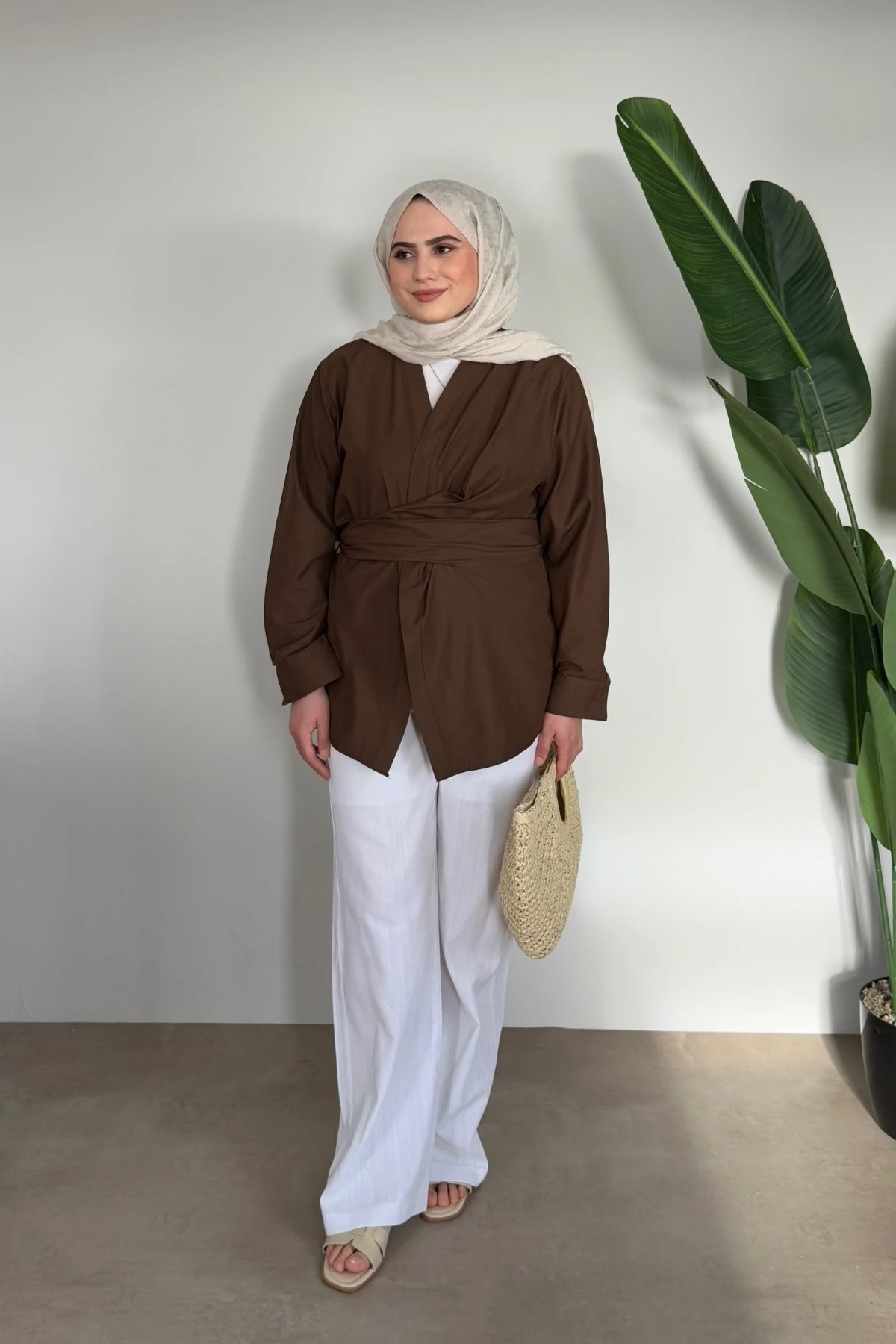Bloom Bağlamalı Kimono Gömlek | Kahve