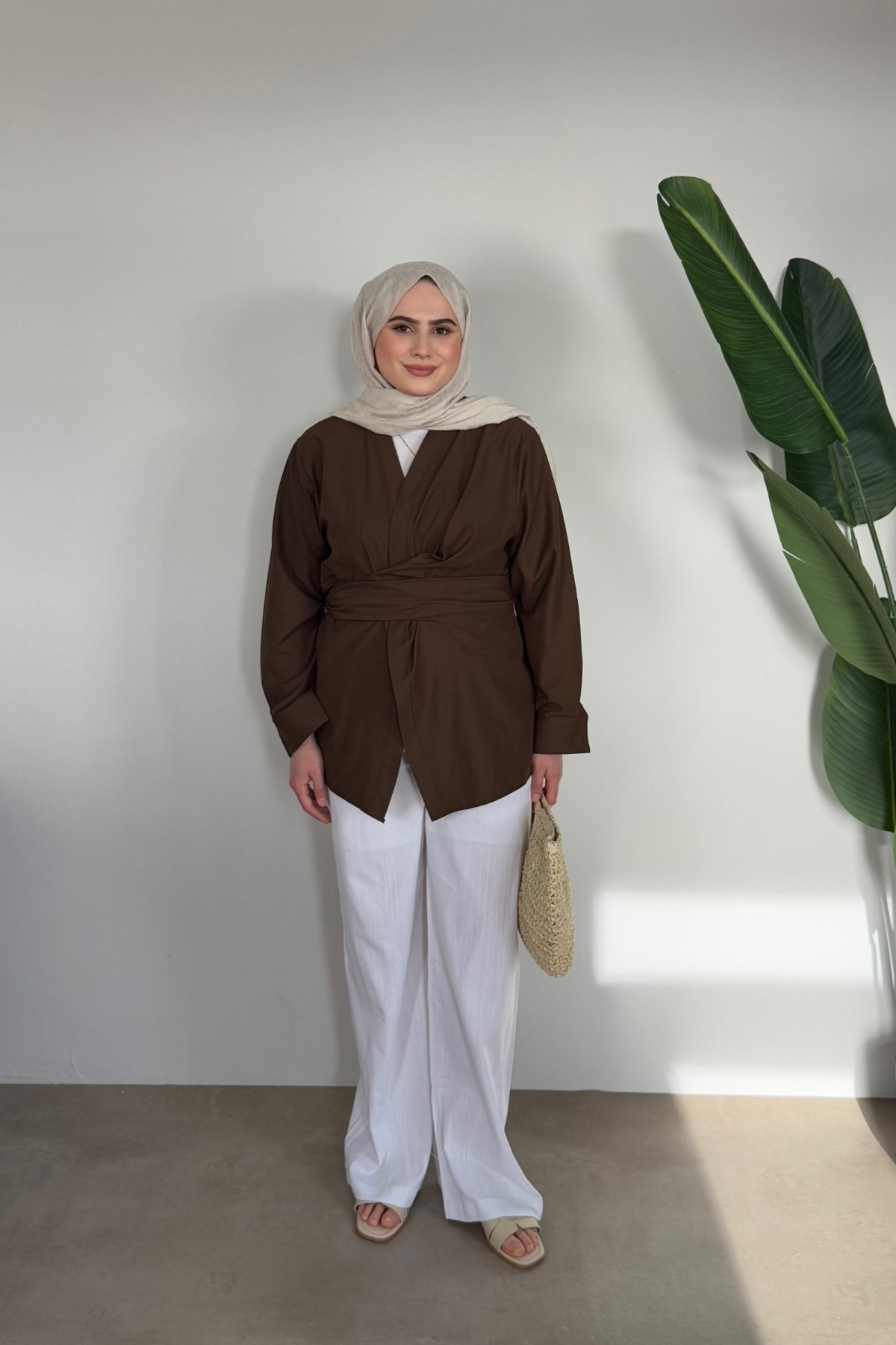 Bloom Bağlamalı Kimono Gömlek | Kahve