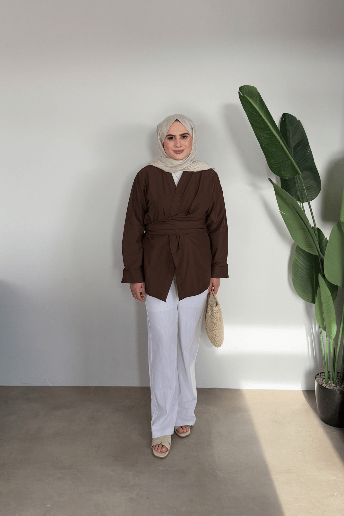 Bloom Bağlamalı Kimono Gömlek | Kahve