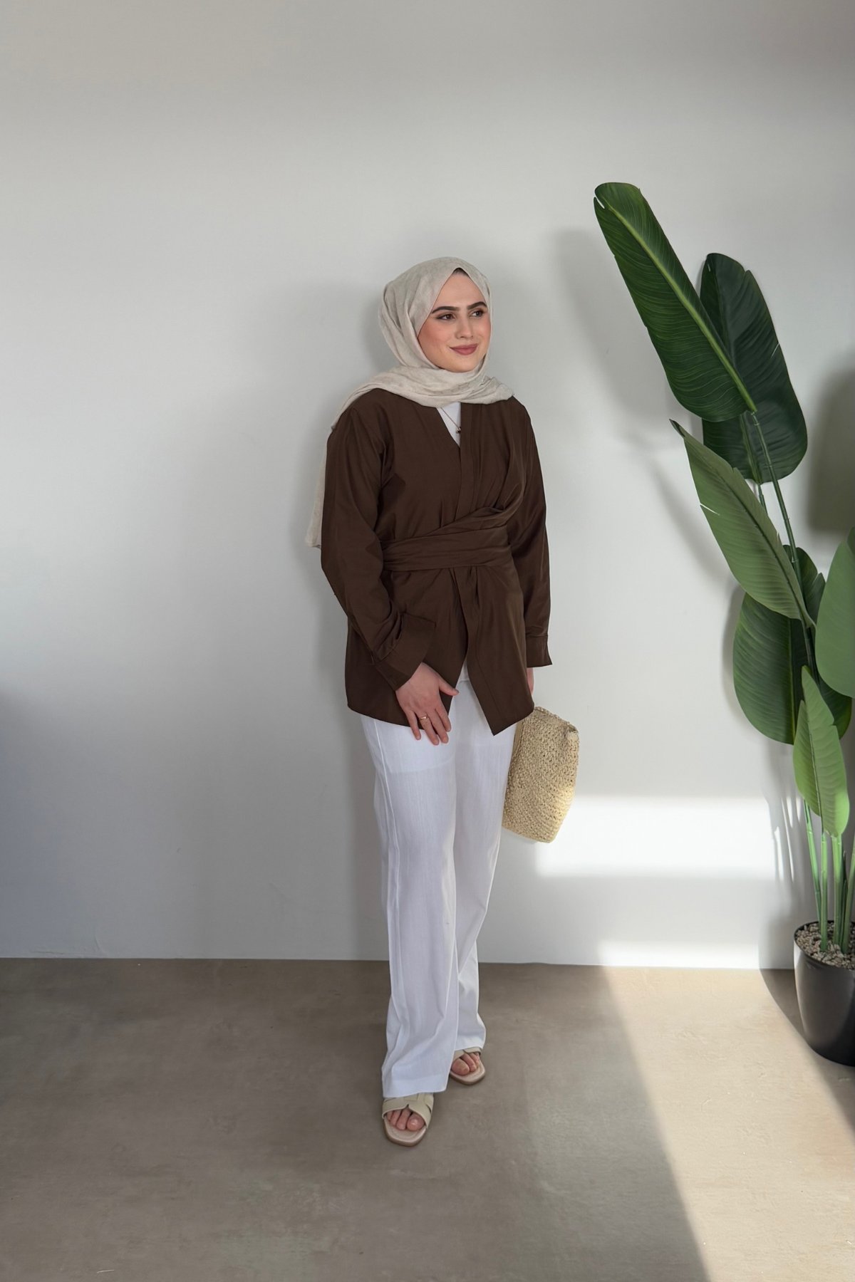 Bloom Bağlamalı Kimono Gömlek | Kahve