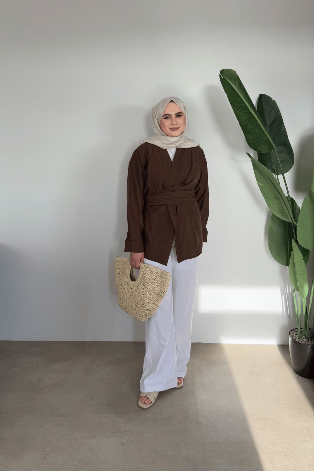 Bloom Bağlamalı Kimono Gömlek | Kahve