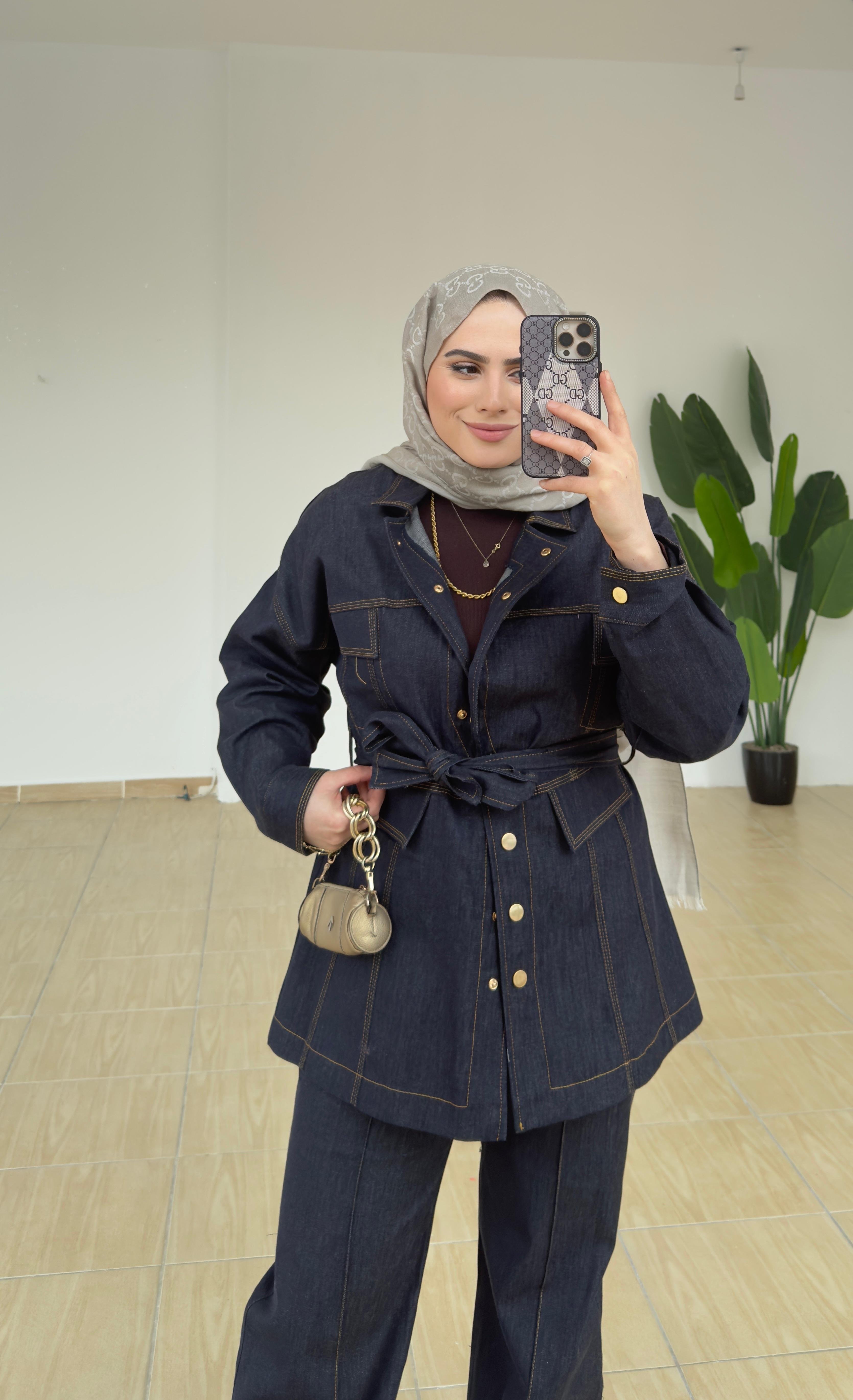 Gold Düğmeli Denim Takım | Lacivert 
