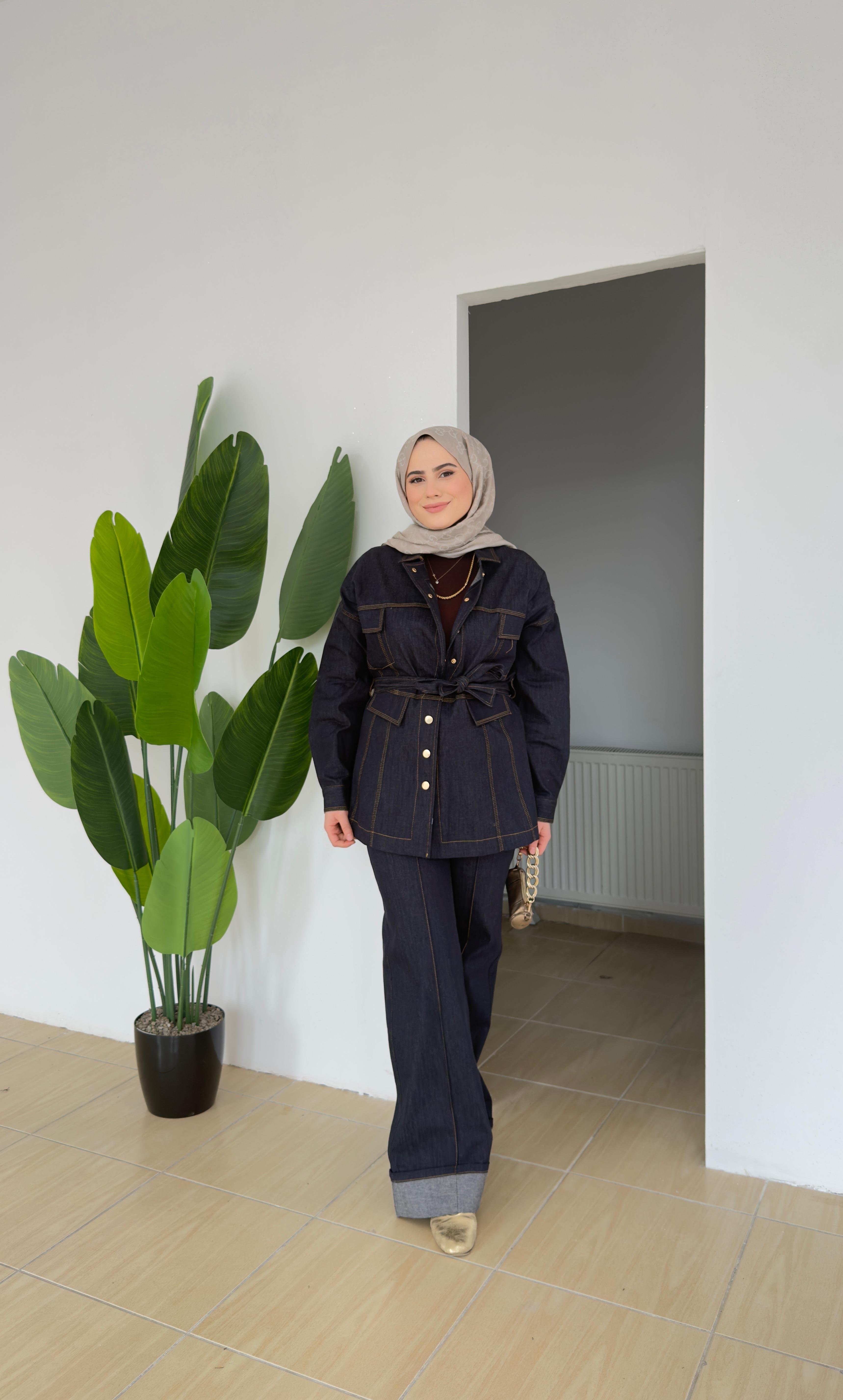 Gold Düğmeli Denim Takım | Lacivert 