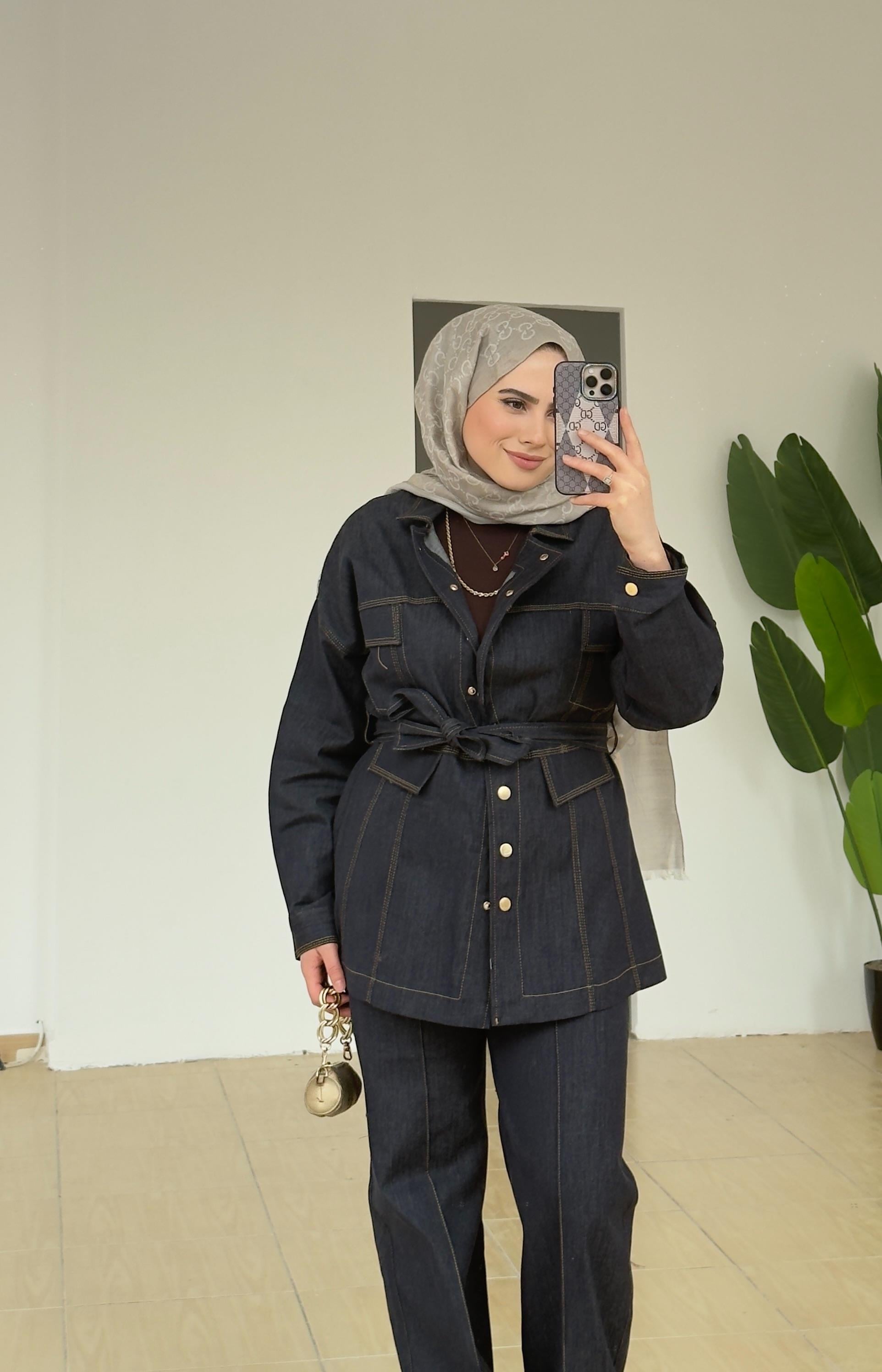 Gold Düğmeli Denim Takım | Lacivert 