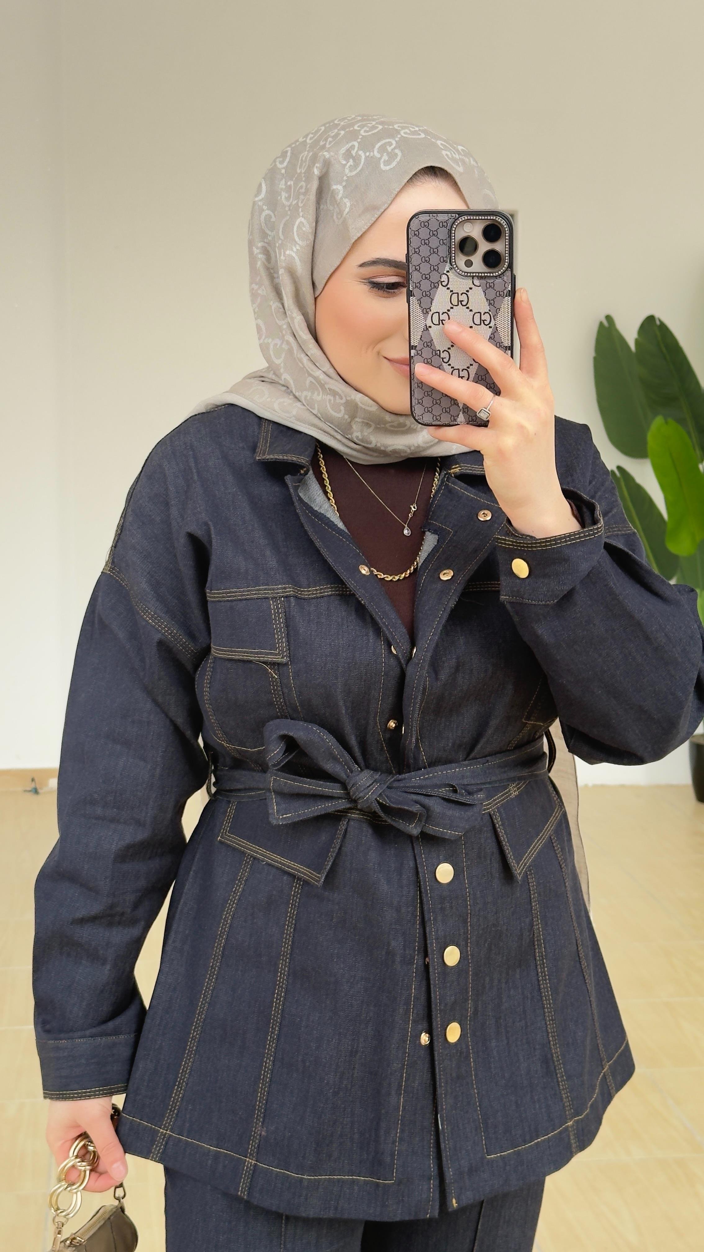 Gold Düğmeli Denim Takım | Lacivert 