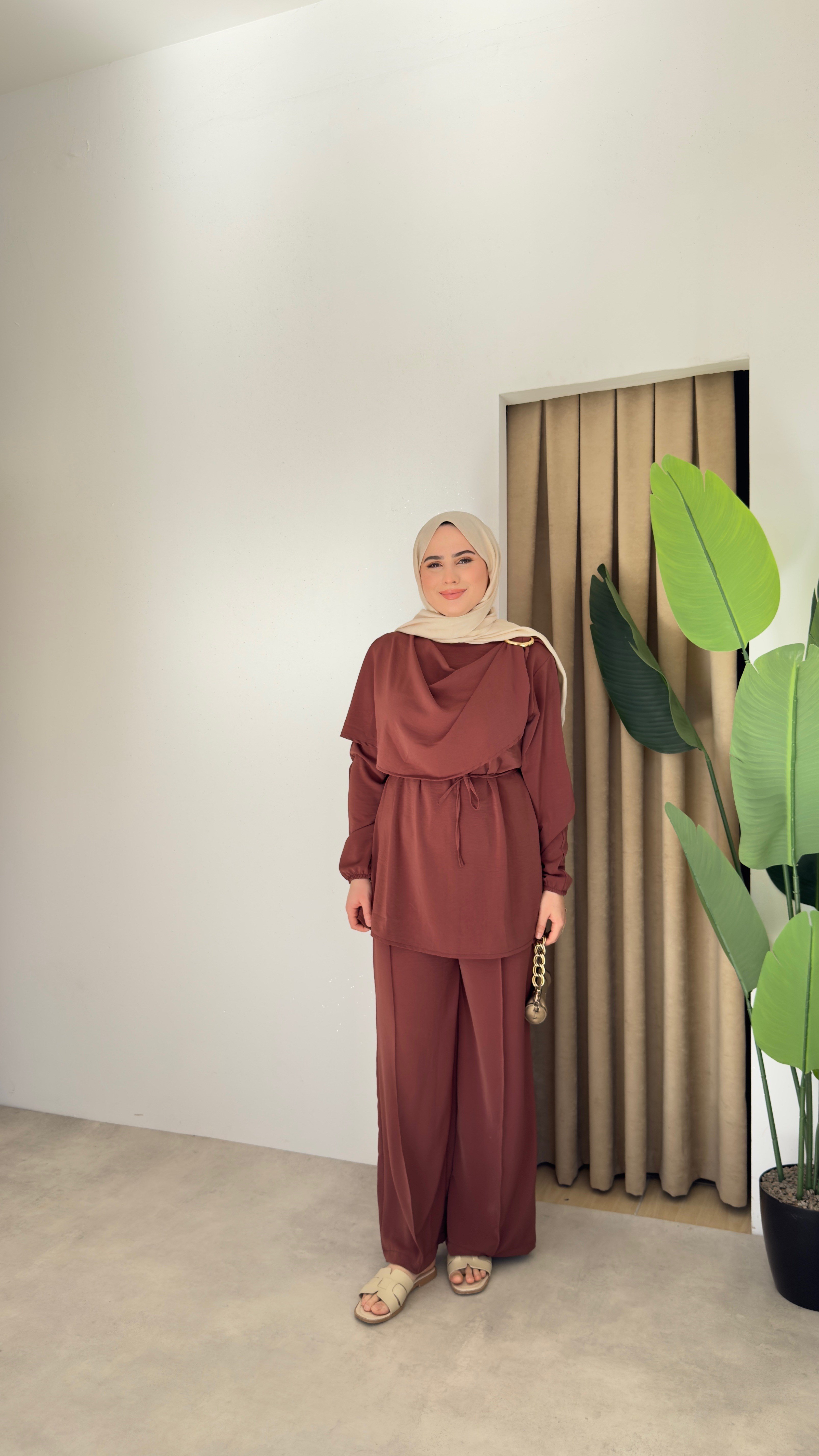 Gold Tokalı Pantolonlu Takım - Kİremit