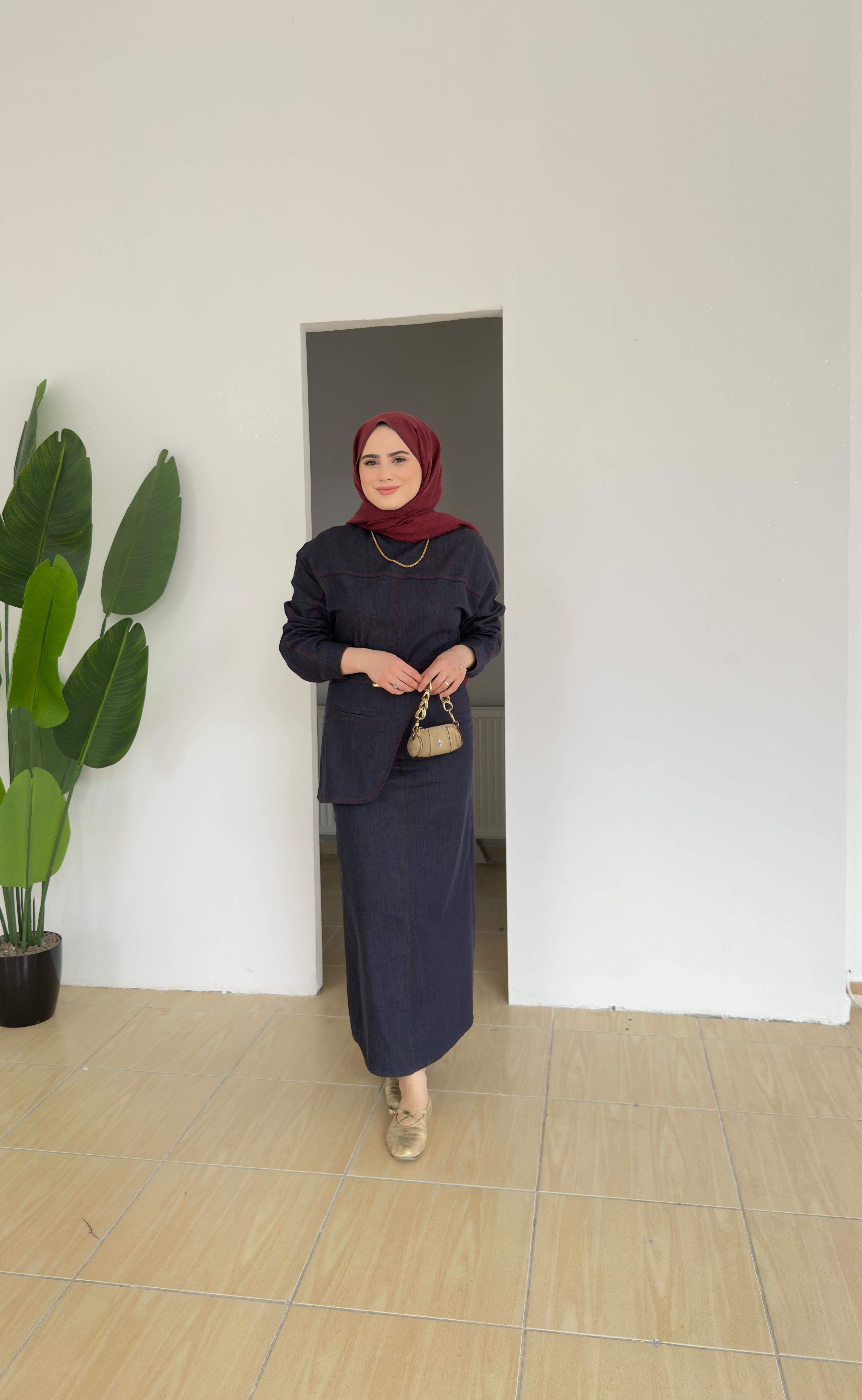 Kemer Detaylı Denim Elbise | Lacivert