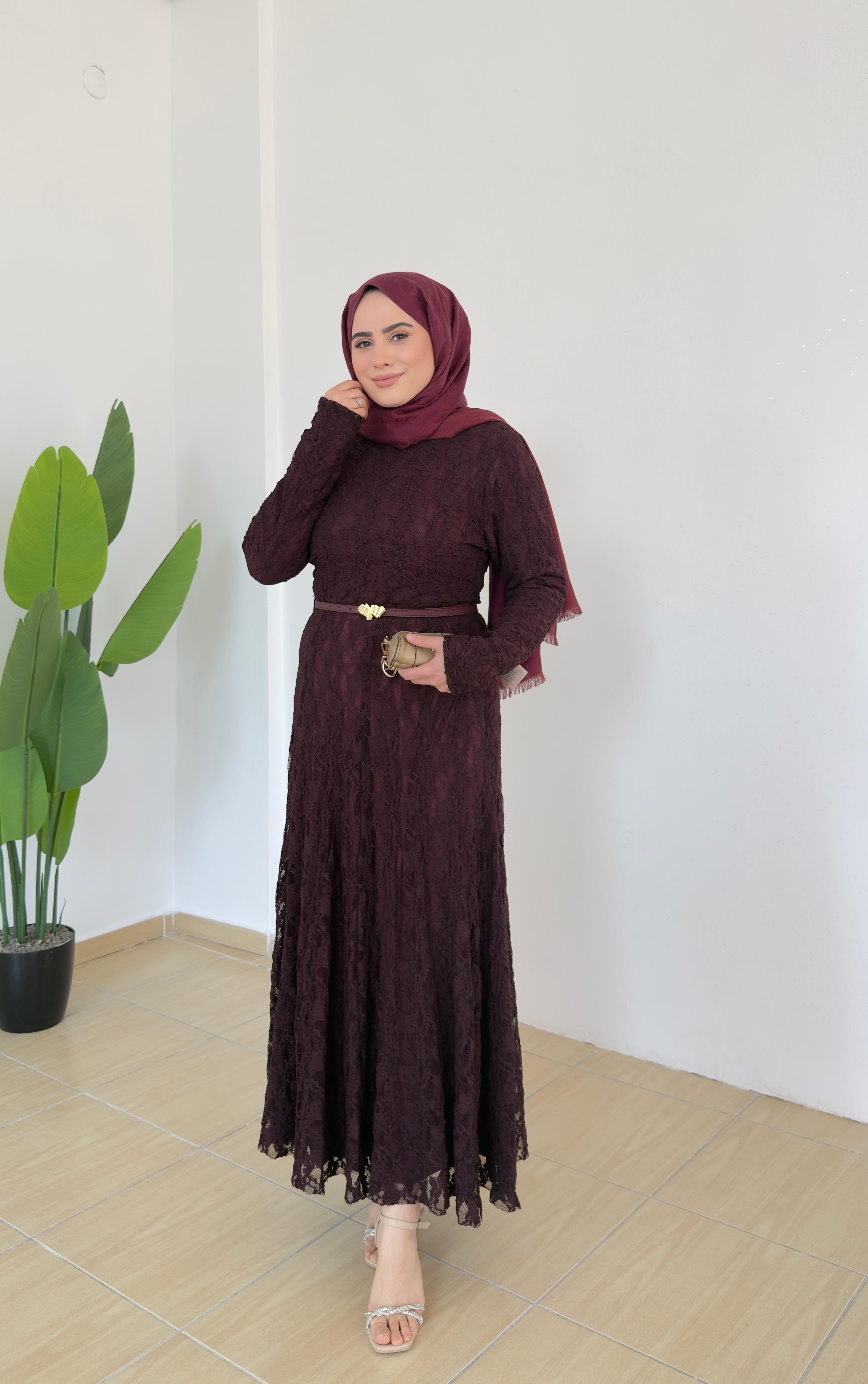 Olive Dantelli Elbise | Bordo