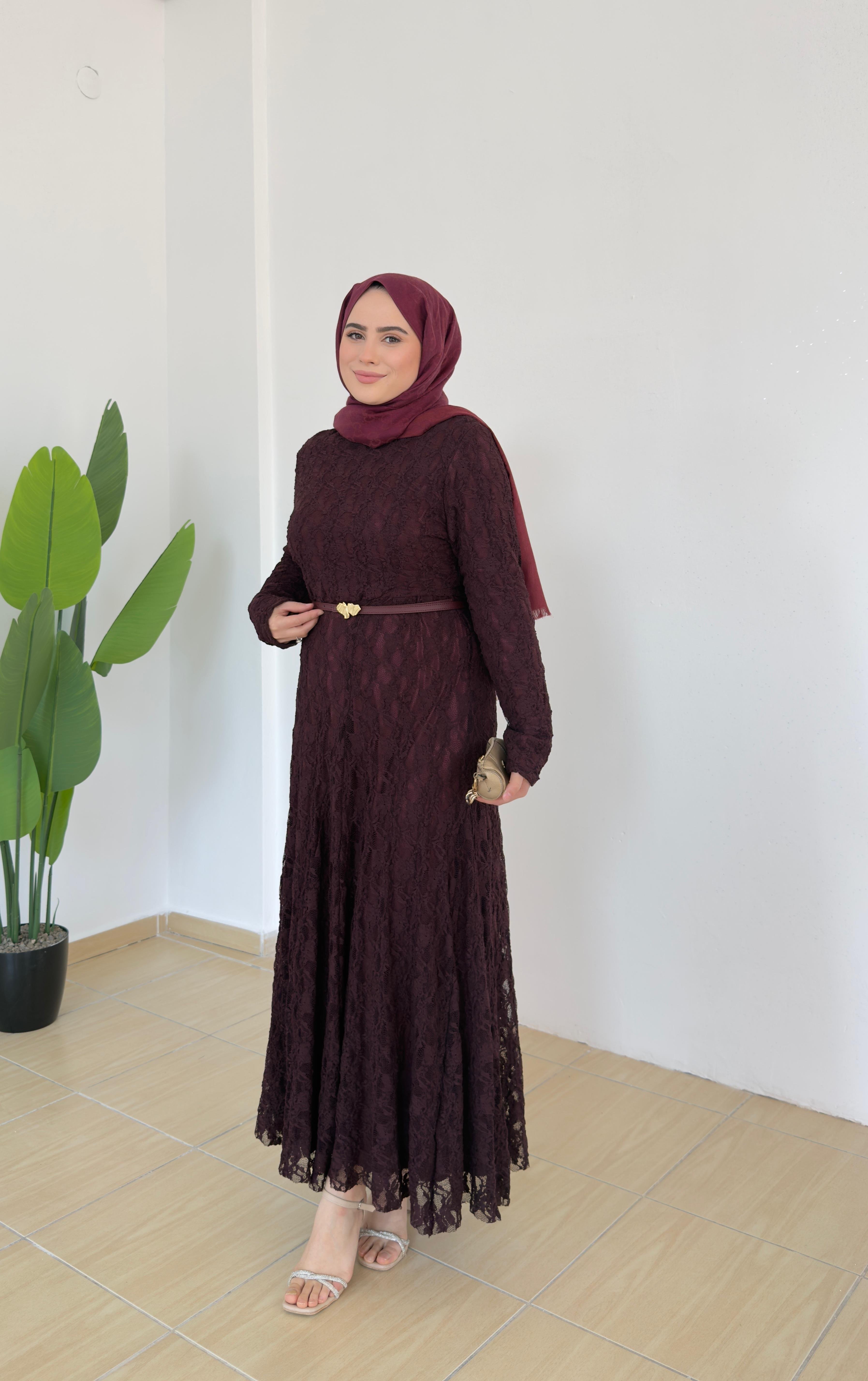Olive Dantelli Elbise | Bordo