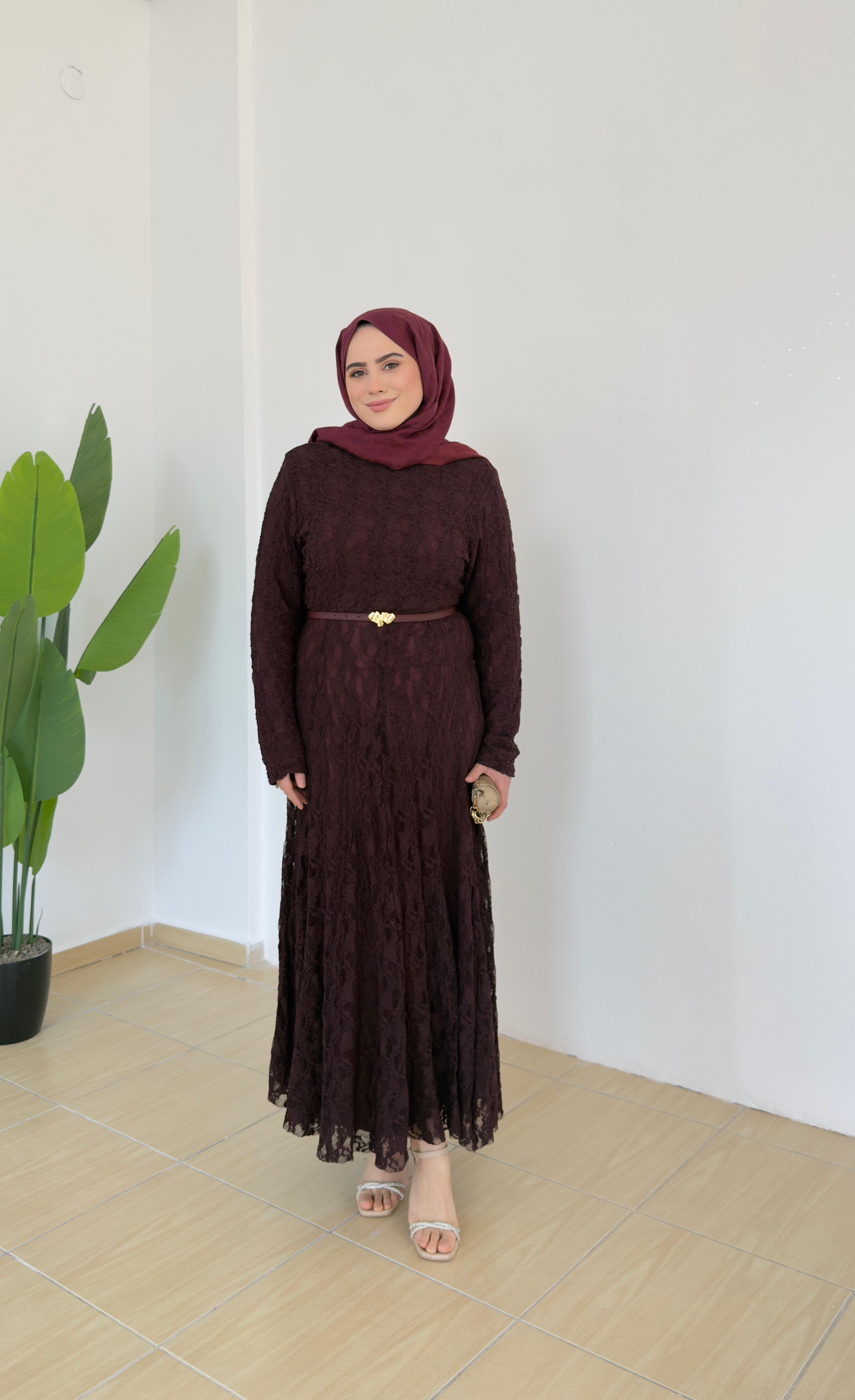Olive Dantelli Elbise | Bordo