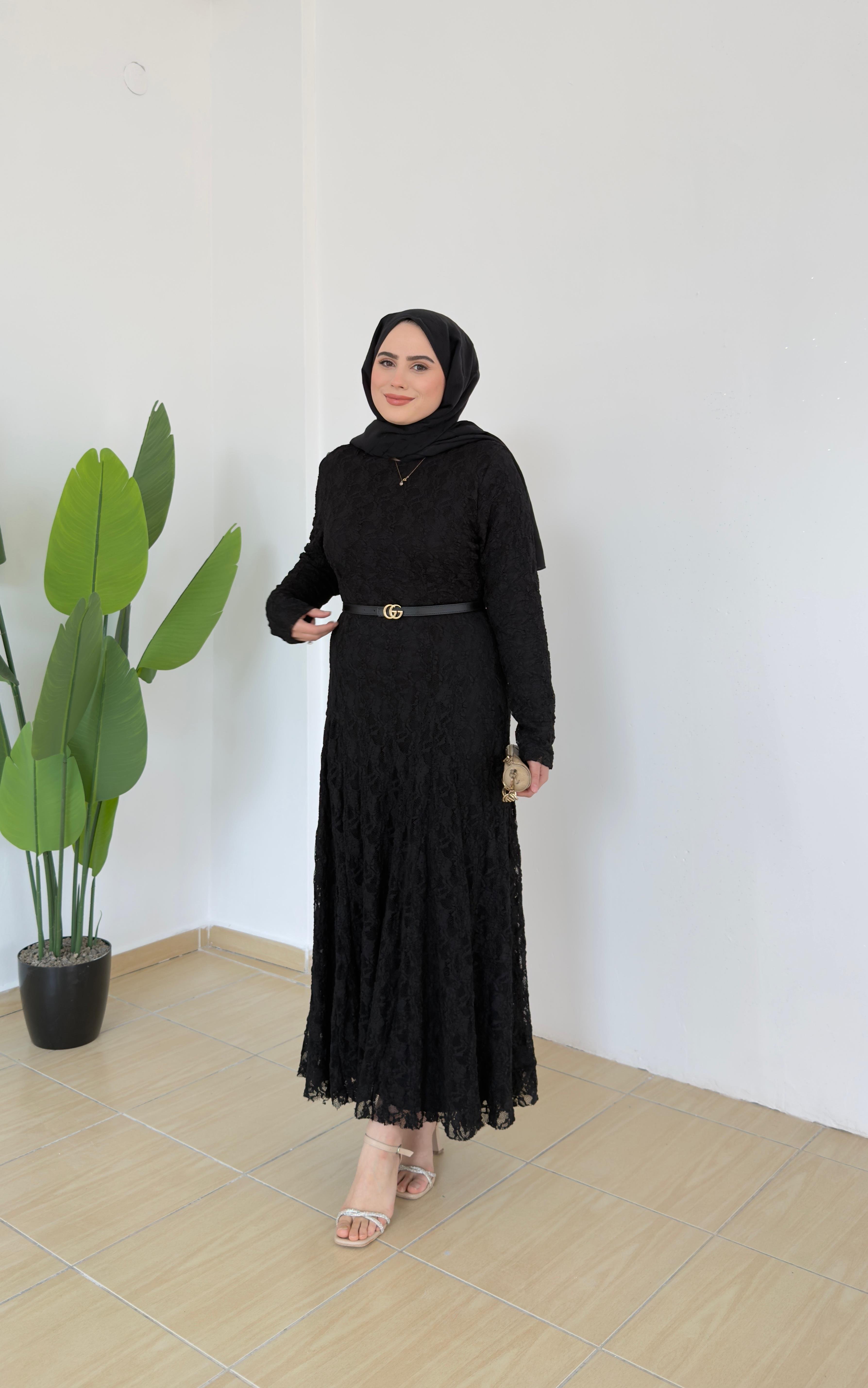 Olive Dantelli Elbise | Siyah