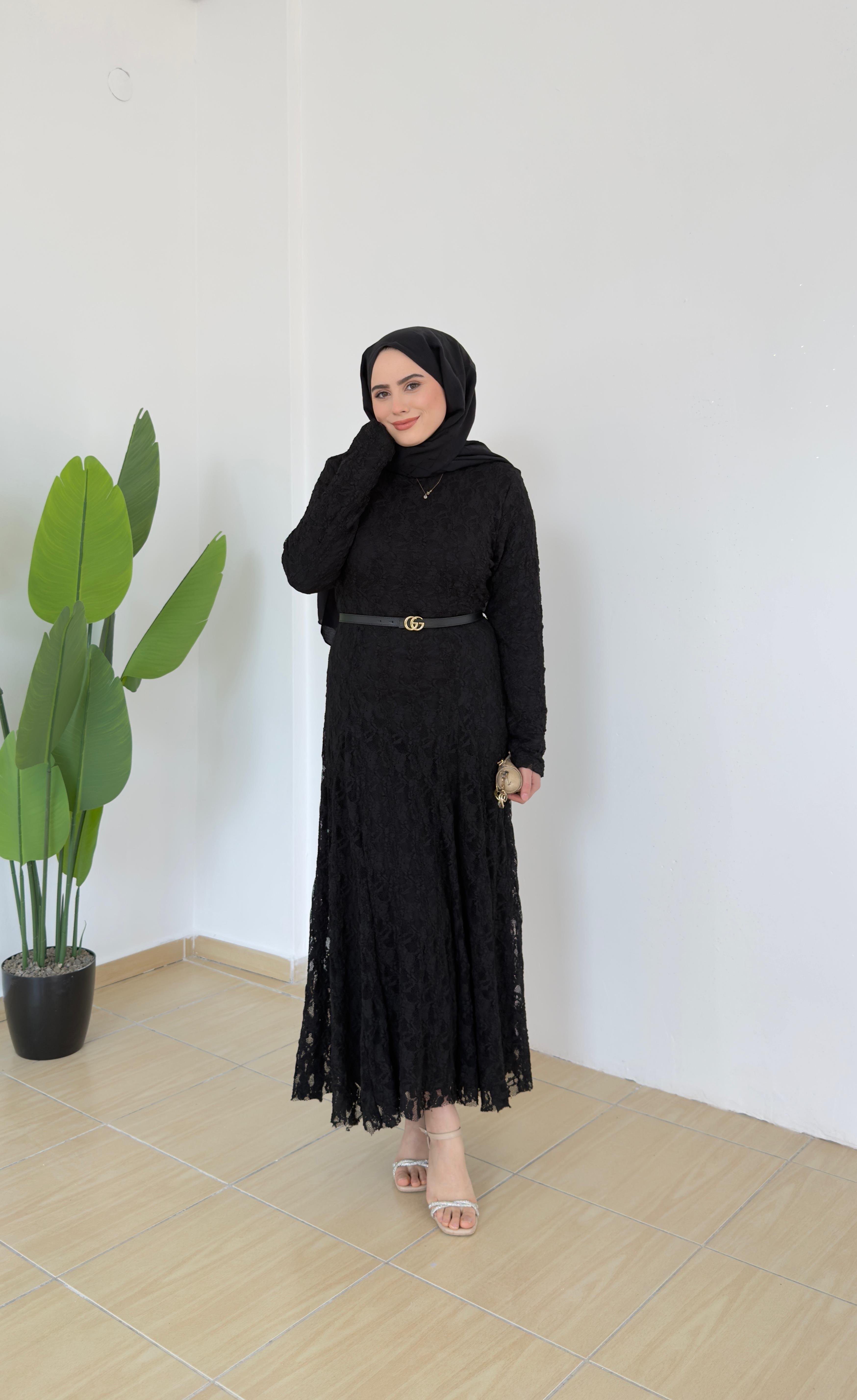 Olive Dantelli Elbise | Siyah