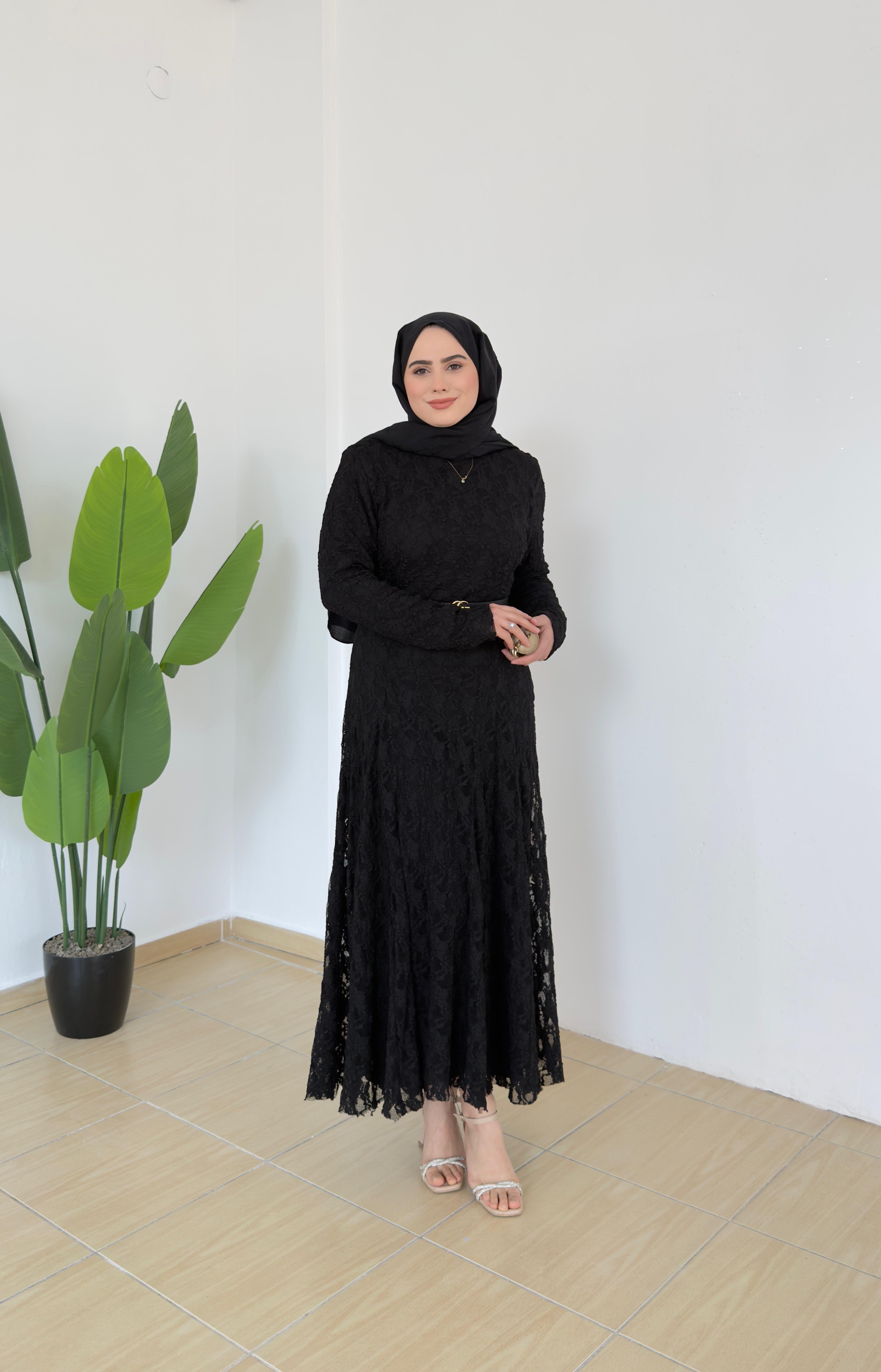 Olive Dantelli Elbise | Siyah
