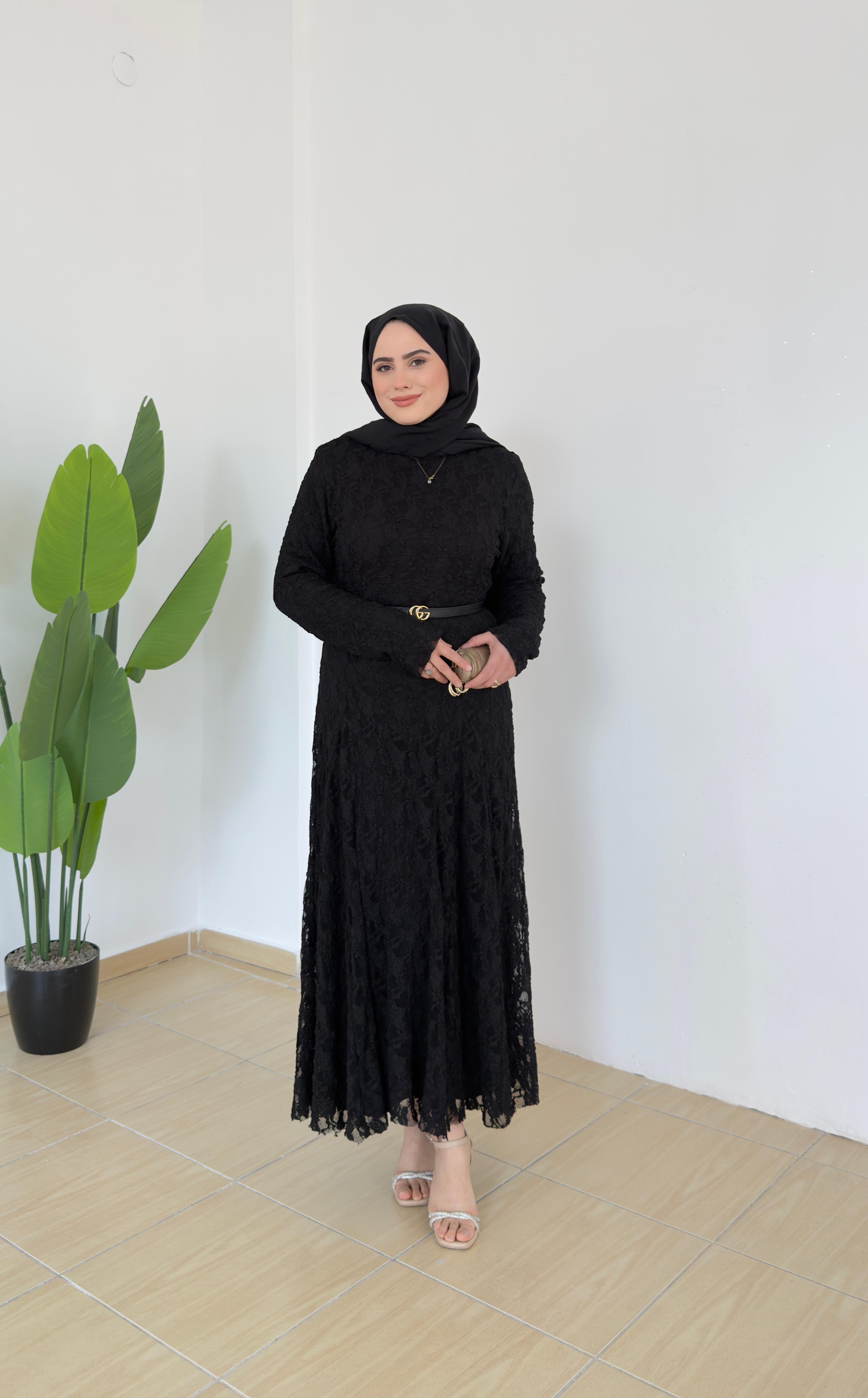 Olive Dantelli Elbise | Siyah