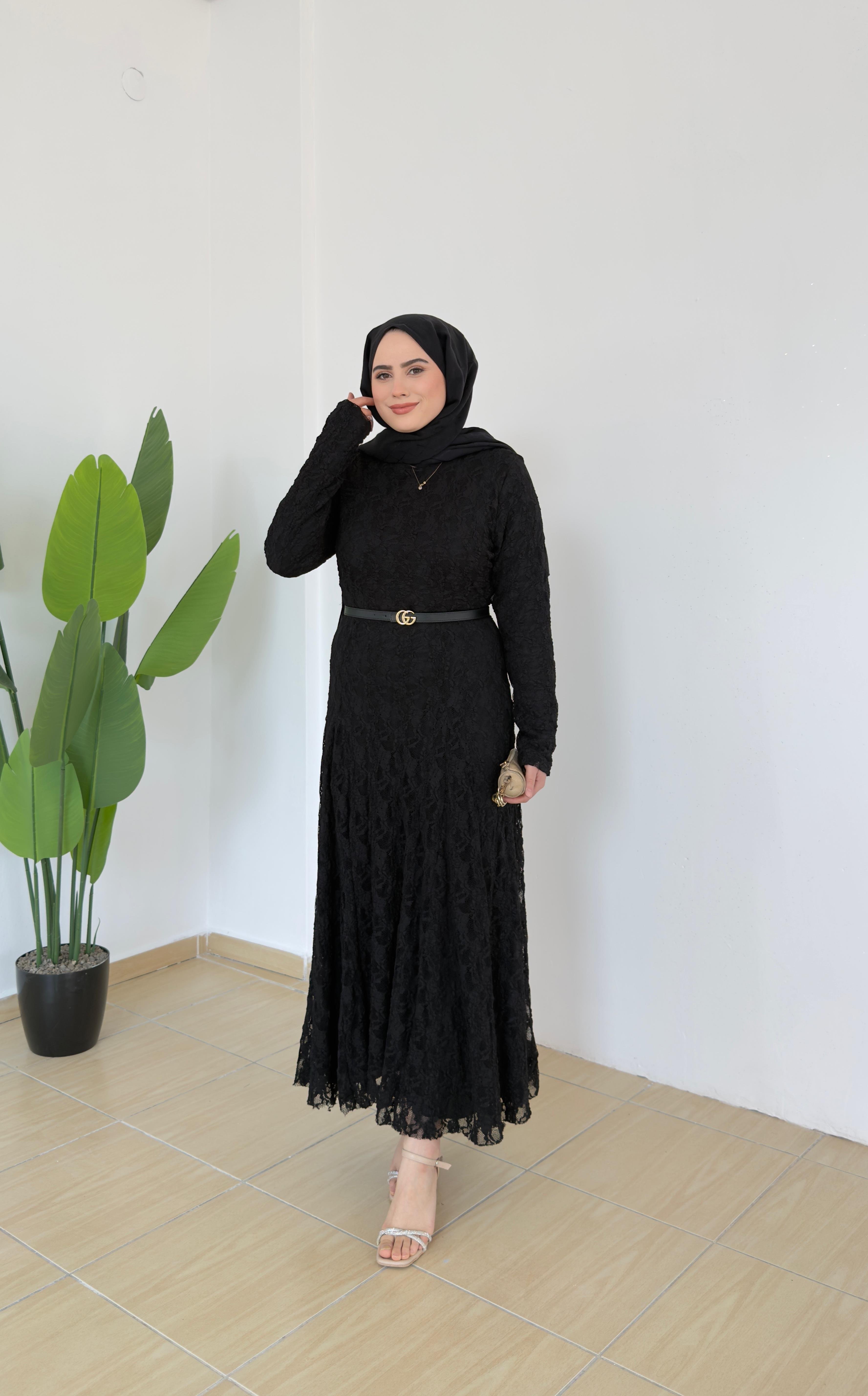 Olive Dantelli Elbise | Siyah