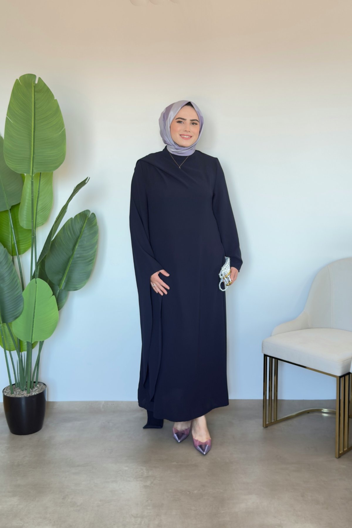 Sahra Pelerinli Elbise | Lacivert