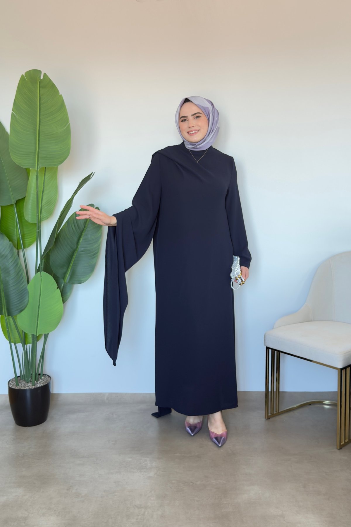 Sahra Pelerinli Elbise | Lacivert