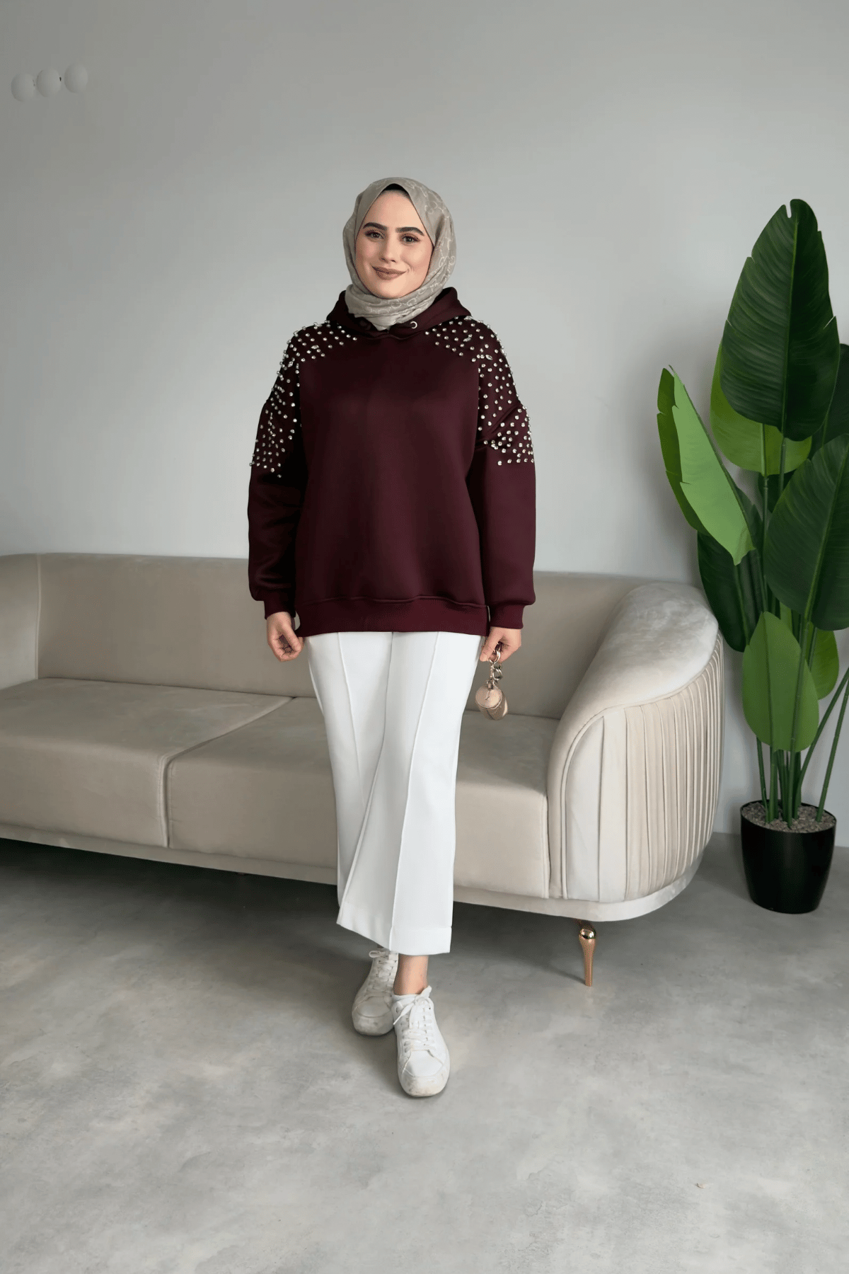 Scuba Taşlı Kapişonlu Sweat | Bordo