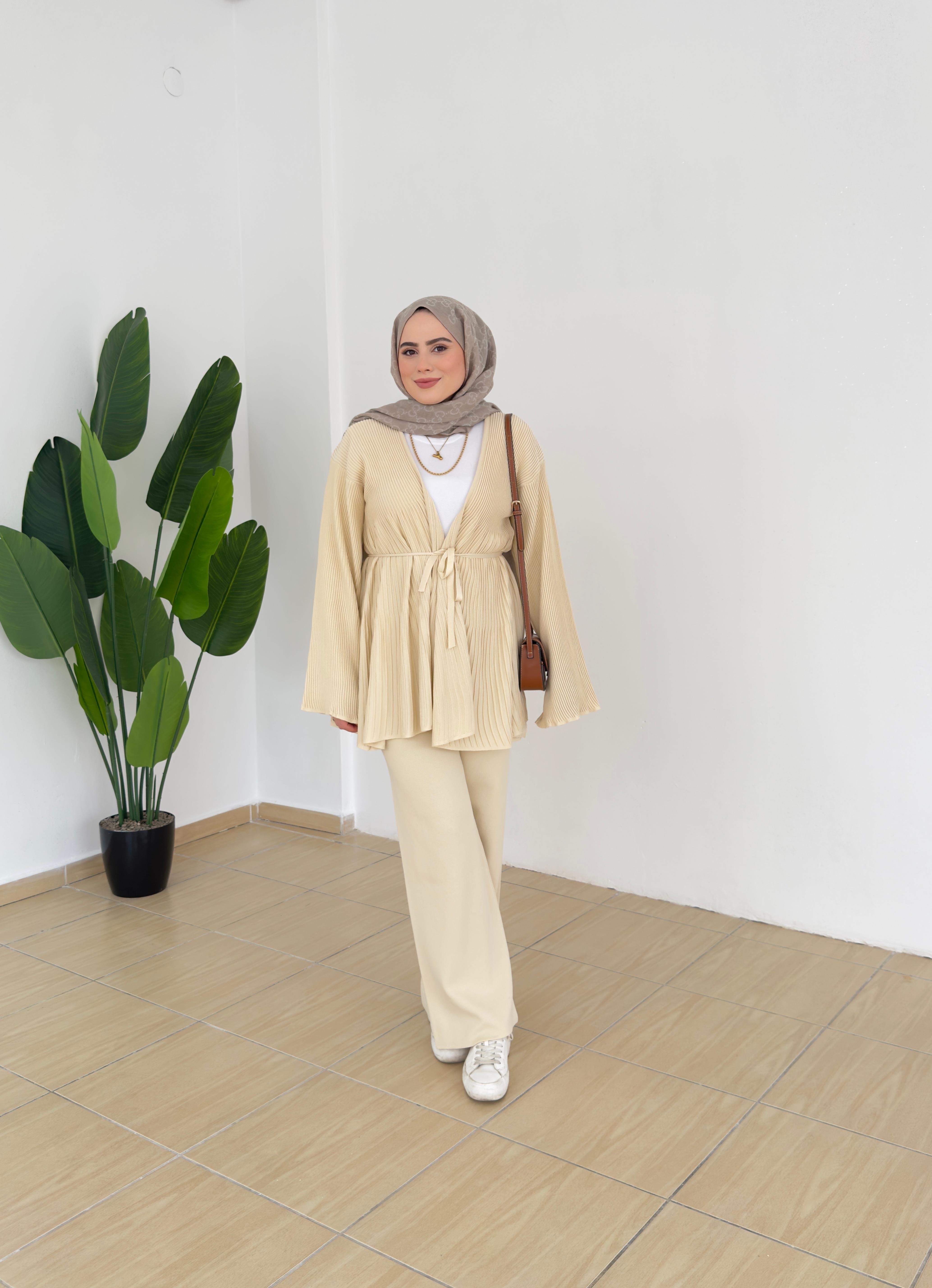 Triko Kimono Takım - Krem