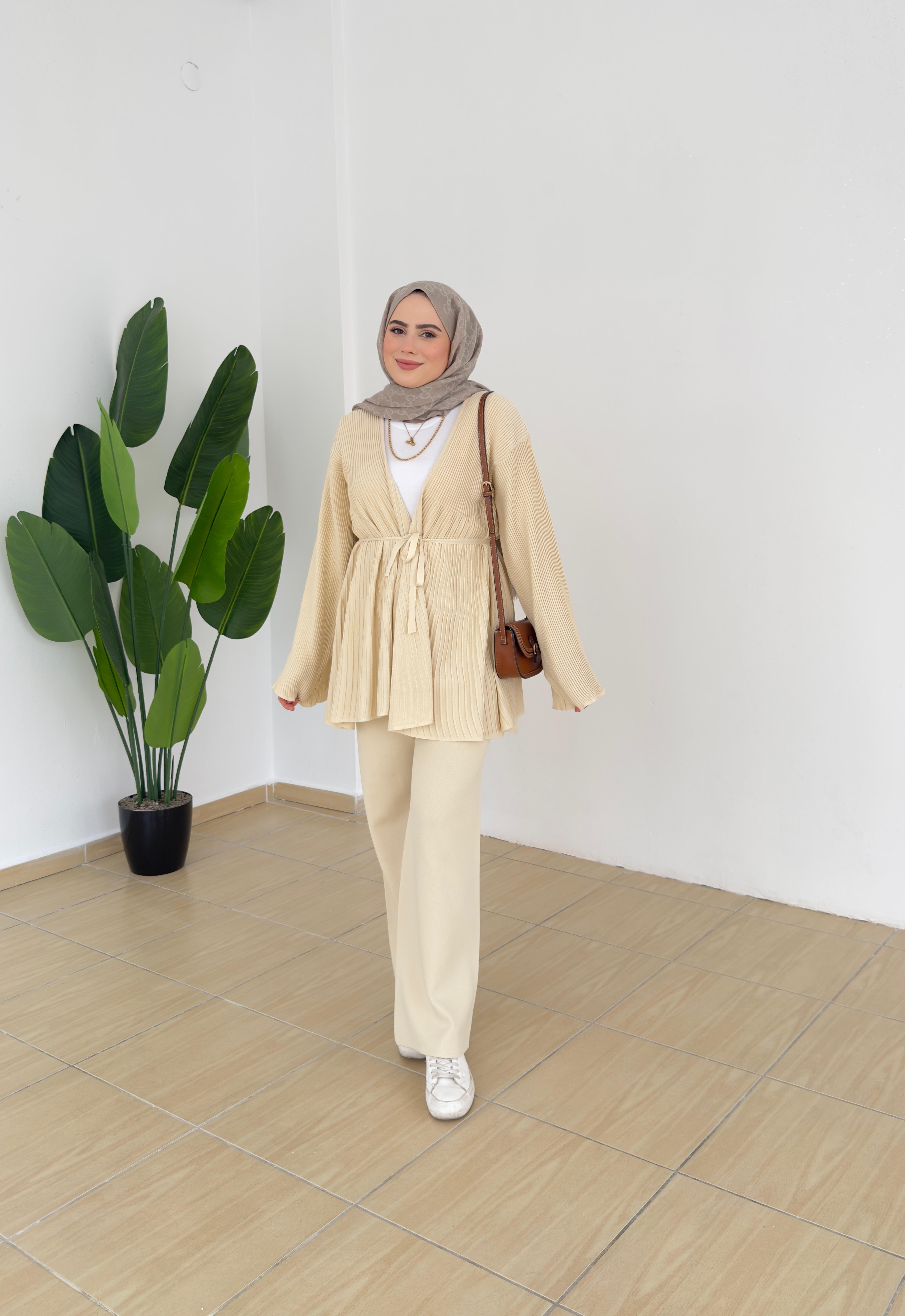 Triko Kimono Takım - Krem