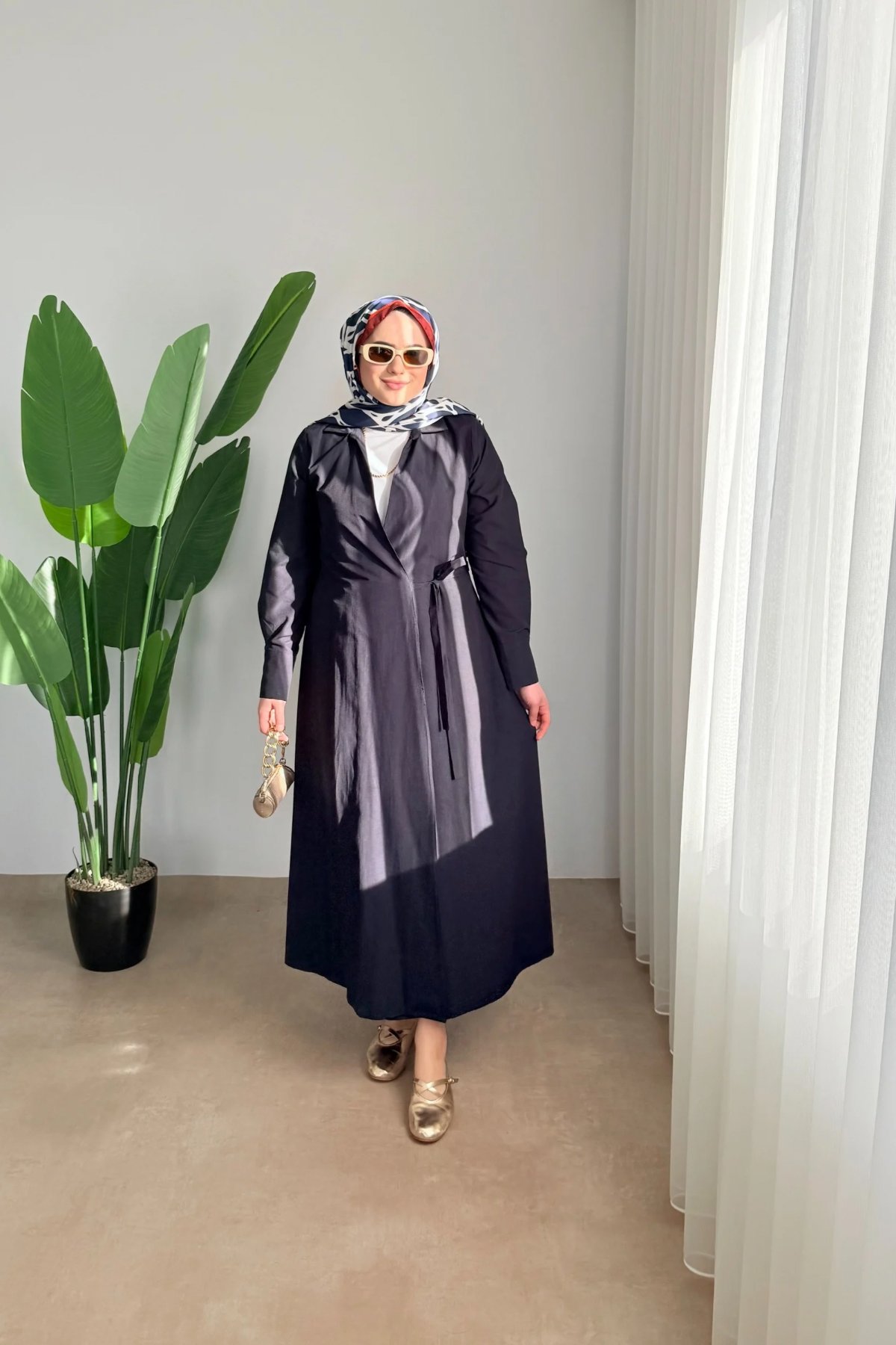 Yandan Bağlamalı Poplin Elbise | Lacivert