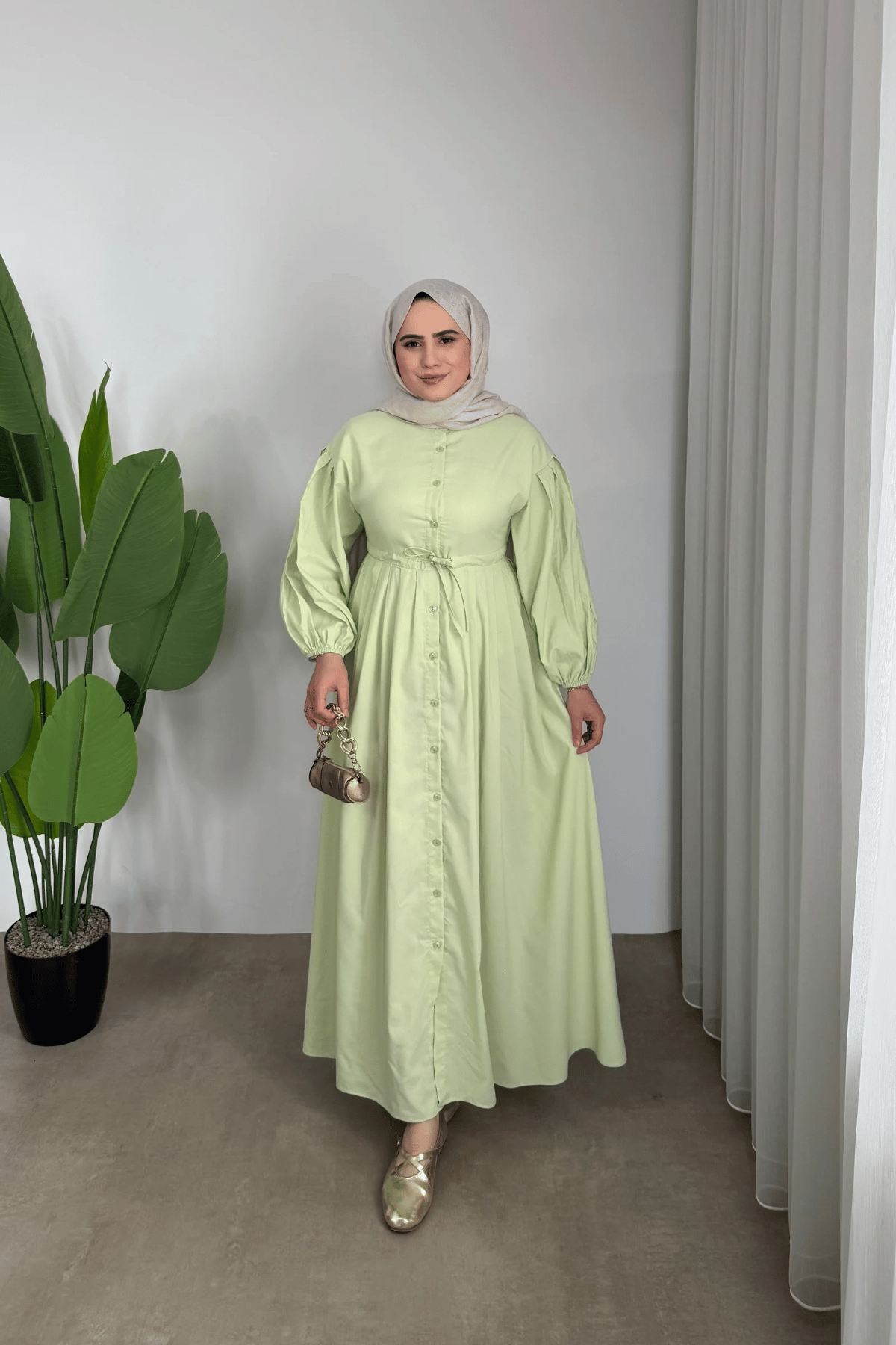 Yeni Poplin Elbise | Su Yeşili
